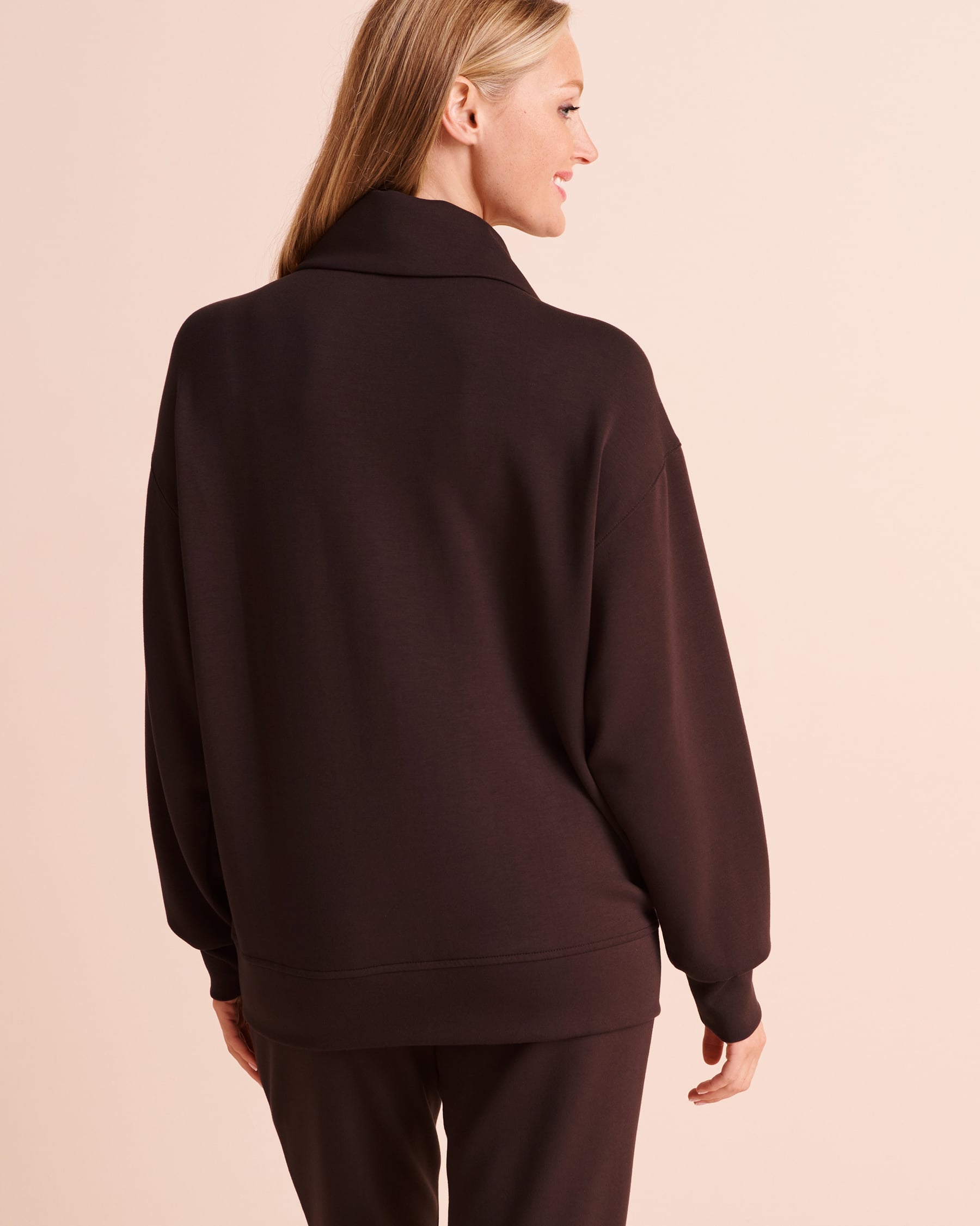 LA VIE EN ROSE Scuba Knit Zip-Up Sweatshirt Dark Chocolate 50100148 - View2