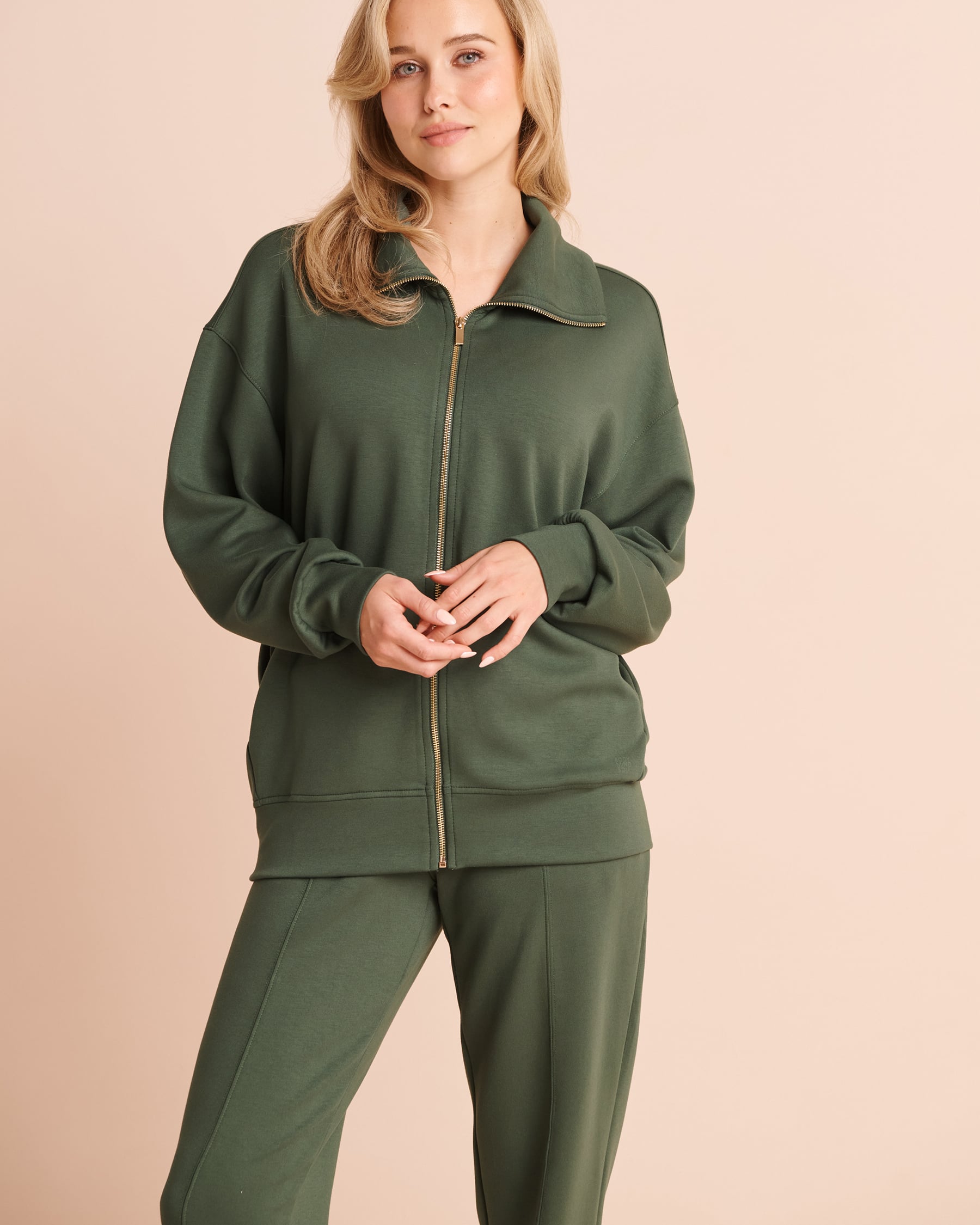 LA VIE EN ROSE Scuba Knit Zip-Up Sweatshirt Jungle Green 50100148 - View1