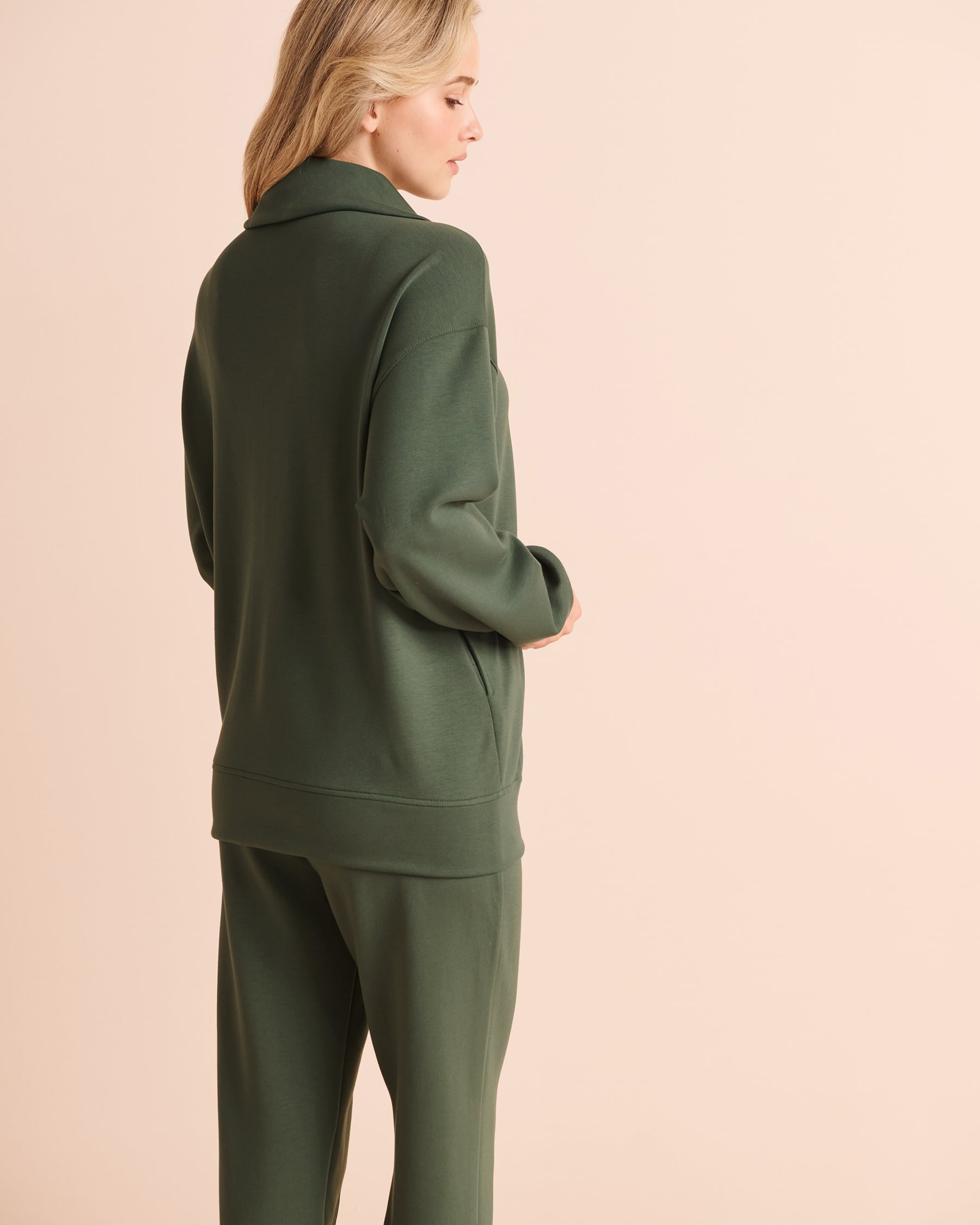 LA VIE EN ROSE Scuba Knit Zip-Up Sweatshirt Jungle Green 50100148 - View2