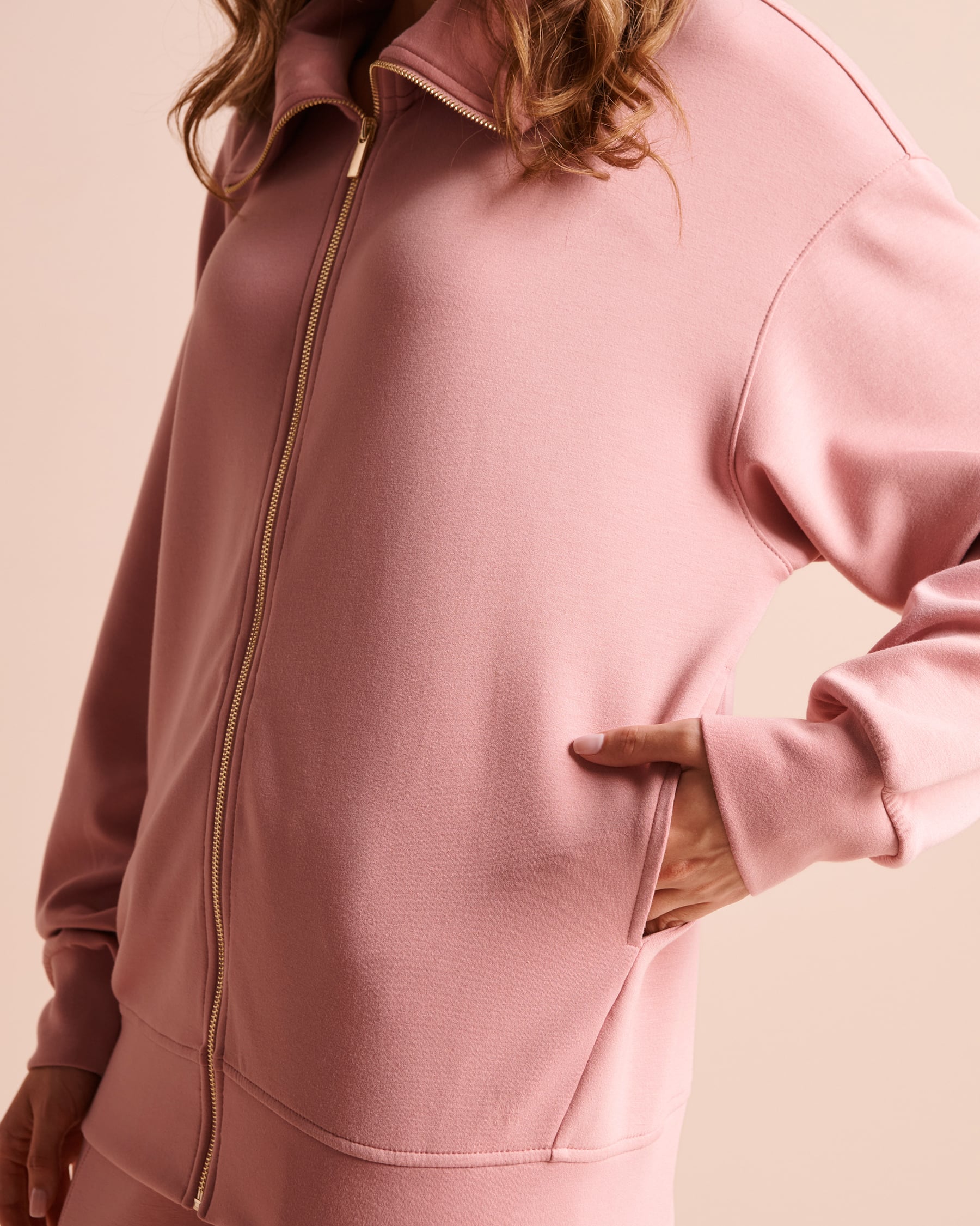 LA VIE EN ROSE Scuba Knit Zip-Up Sweatshirt Baby Pink 50100148 - View3