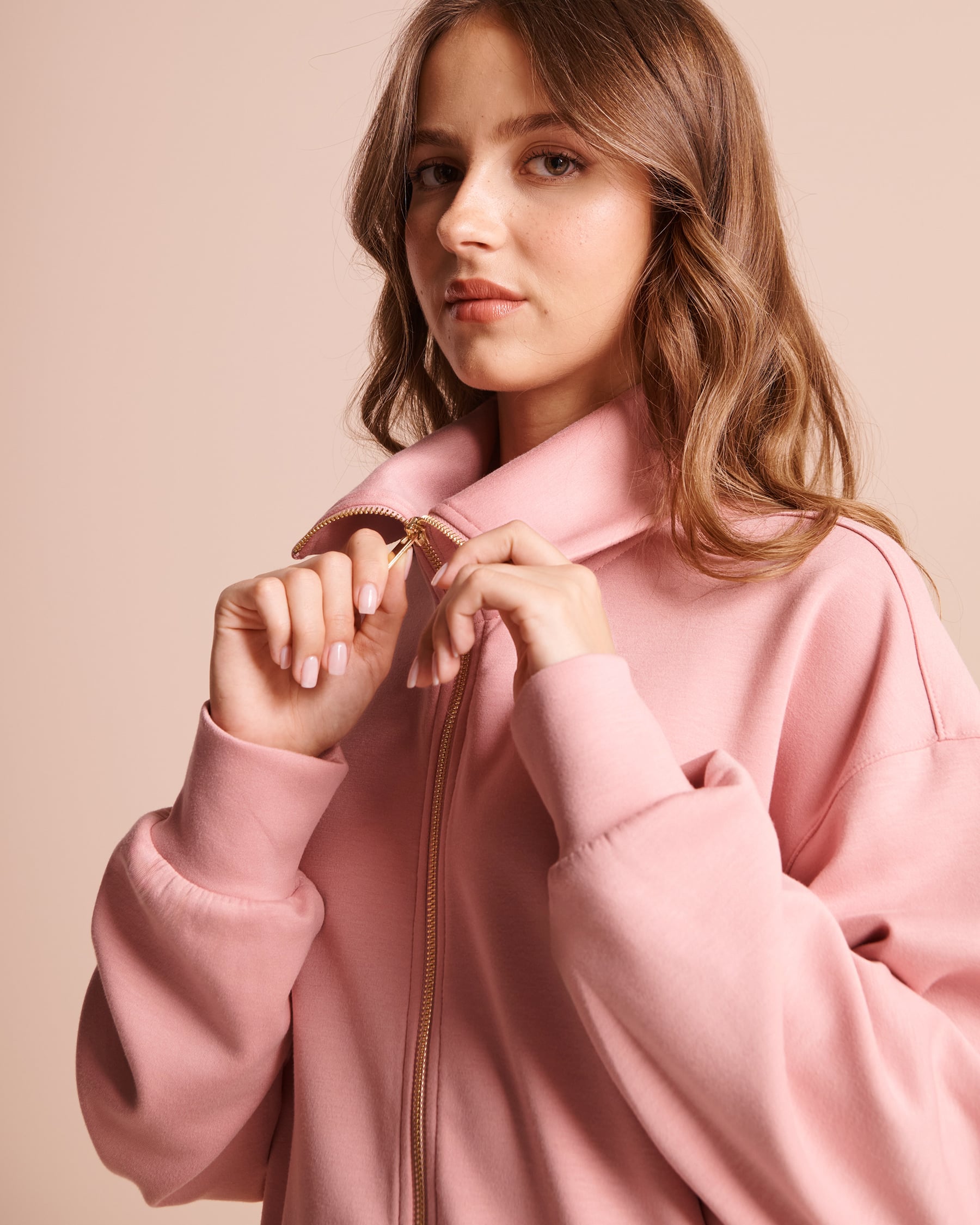 LA VIE EN ROSE Scuba Knit Zip-Up Sweatshirt Baby Pink 50100148 - View4