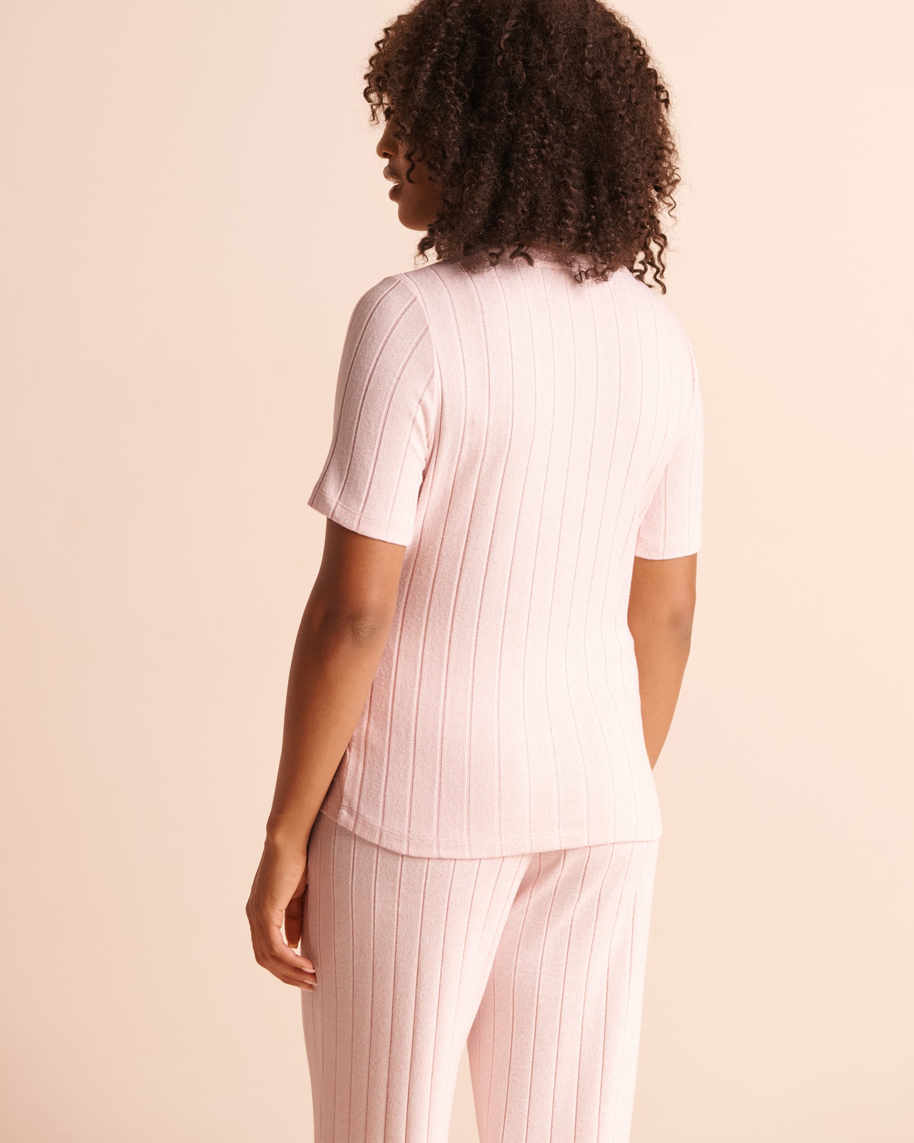 LA VIE EN ROSE T-shirt manches courtes en maille côtelée à nouer sur le côté Rose pâle 50100152 - Voir2