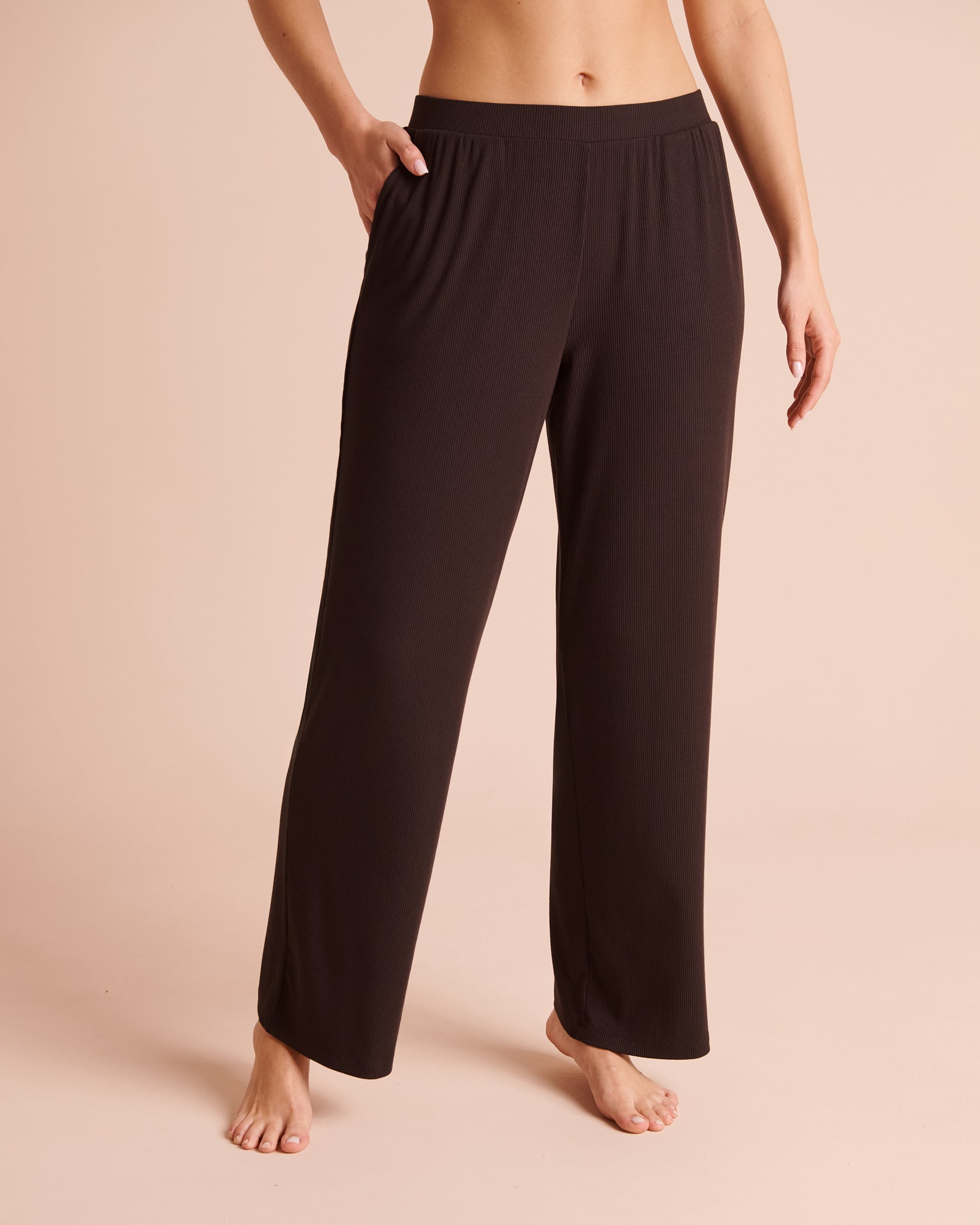 LA VIE EN ROSE Ribbed Modal Pants Dark Chocolate 50200133 - View1