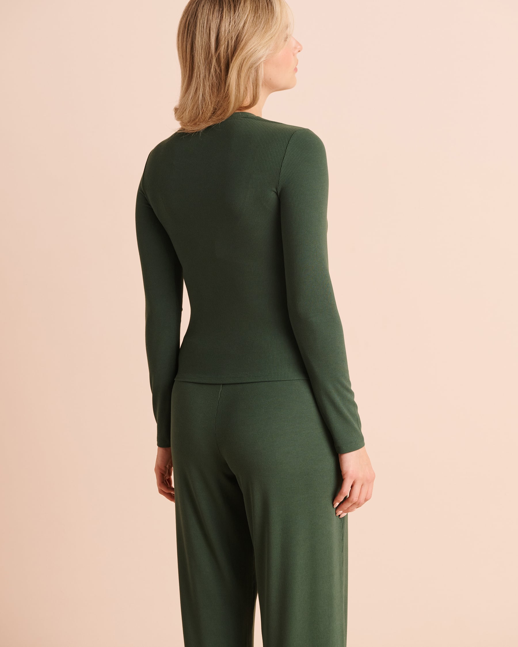 LA VIE EN ROSE Ribbed Modal Long Sleeve Shirt Jungle Green 50100151 - View2