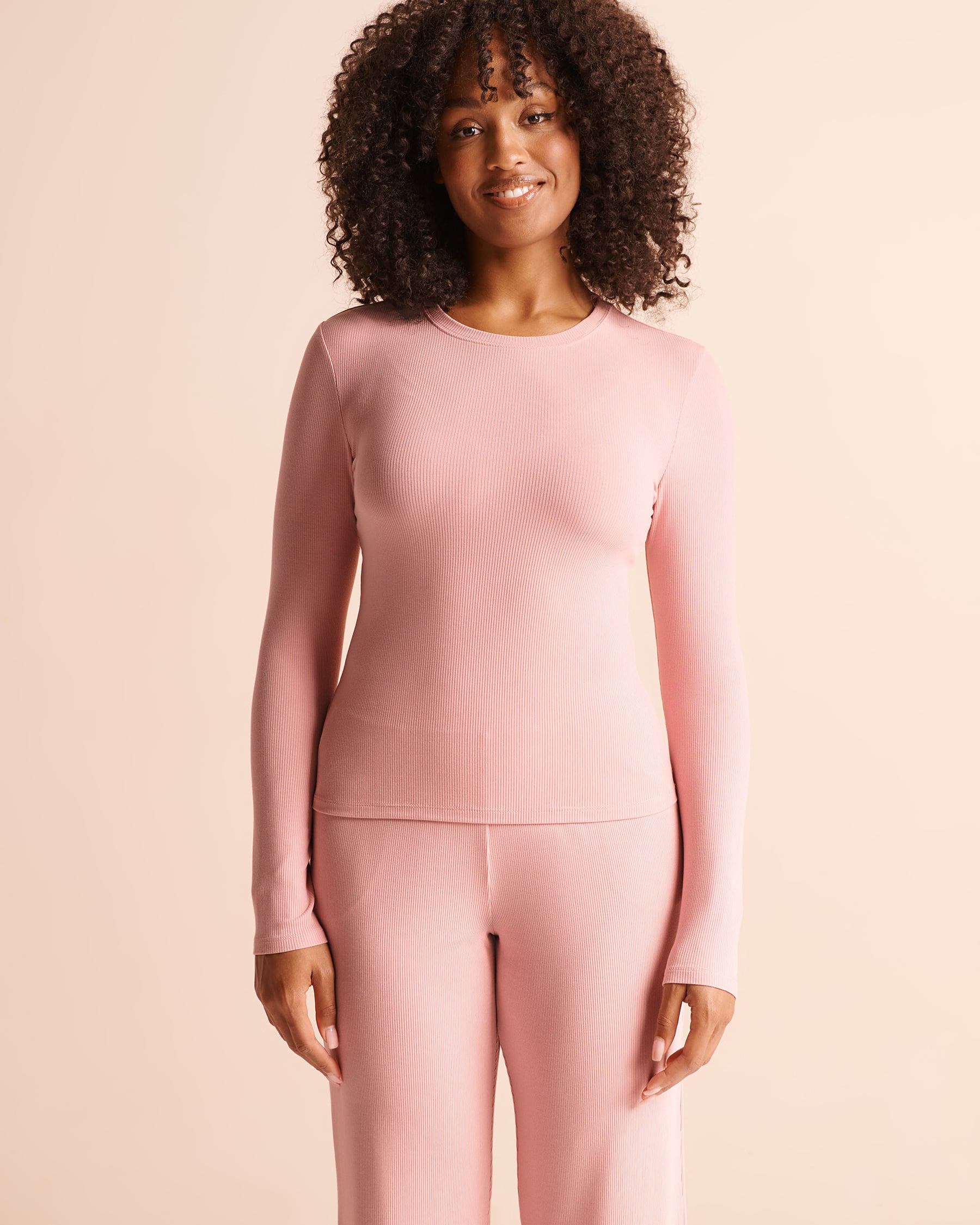 LA VIE EN ROSE Ribbed Modal Long Sleeve Shirt Baby Pink 50100151 - View1