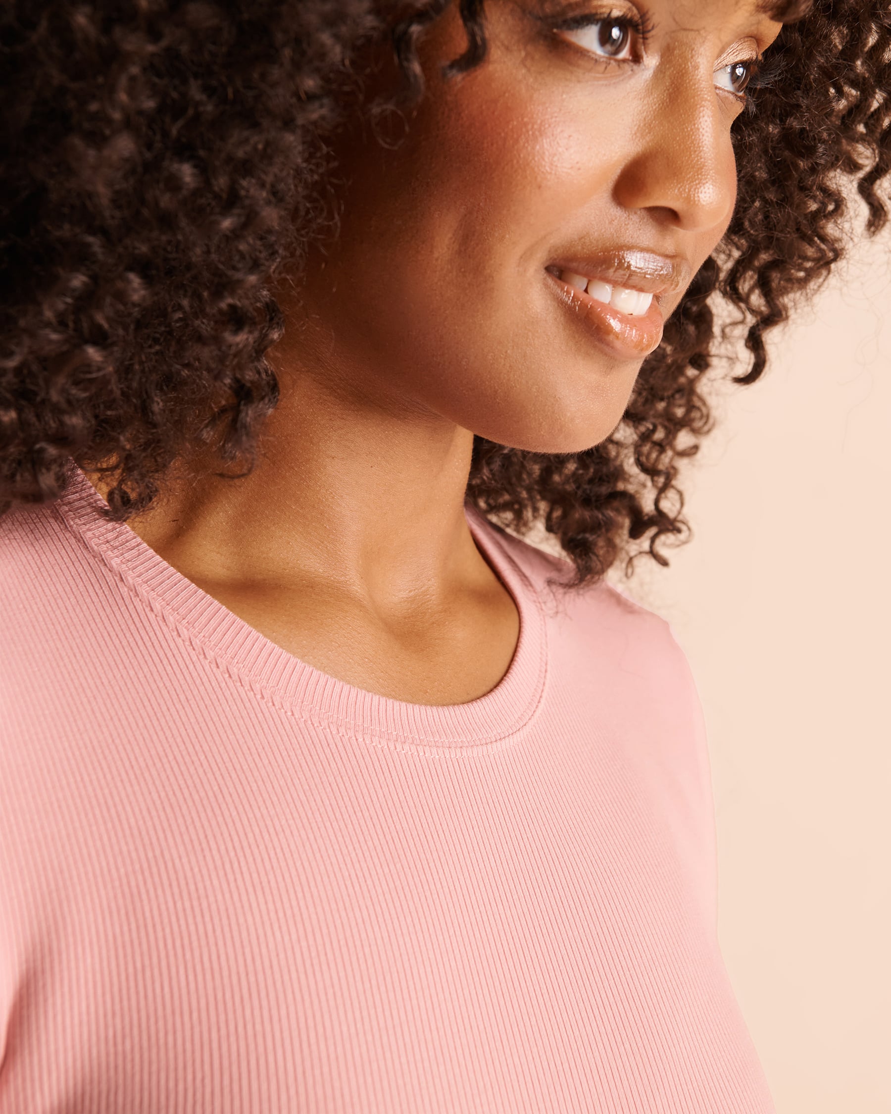 LA VIE EN ROSE Ribbed Modal Long Sleeve Shirt Baby Pink 50100151 - View3