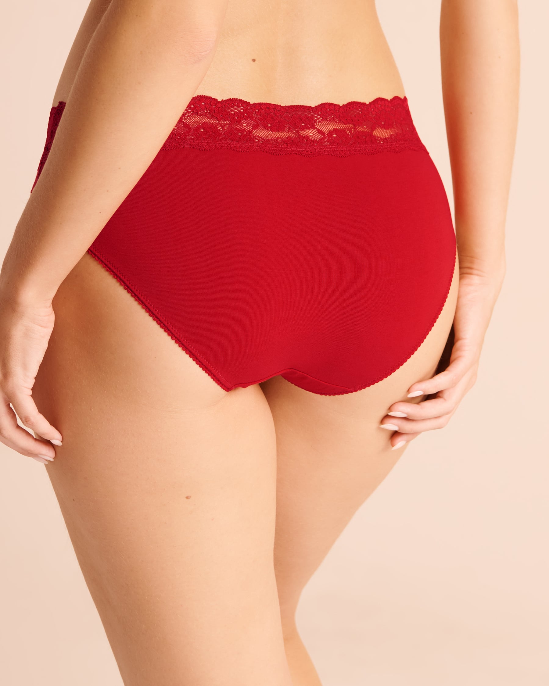 LA VIE EN ROSE Cotton and Lace Band Bikini Panty Candy Cane Red 20100872 - View2