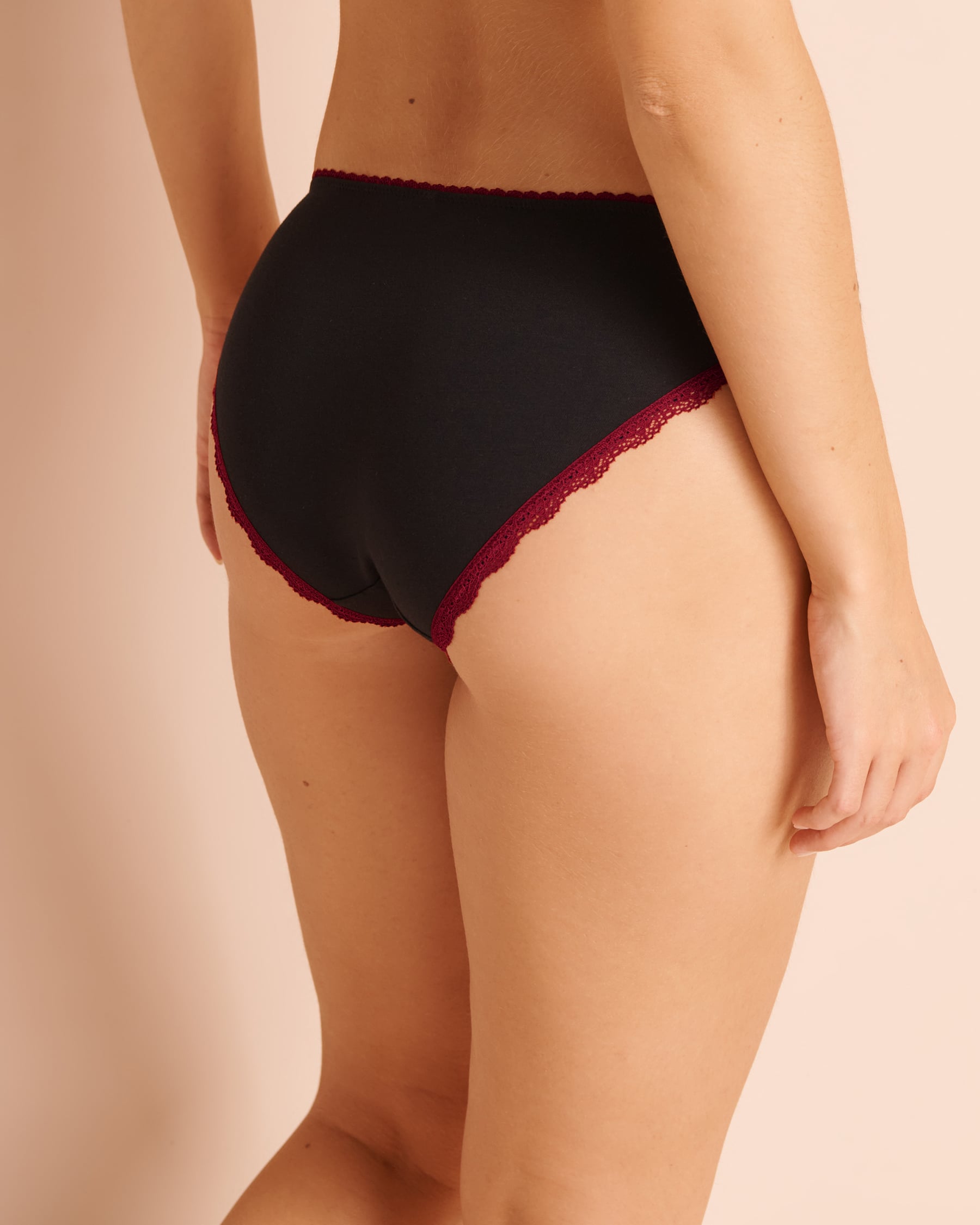 LA VIE EN ROSE Cotton and Lace Detail Bikini Panty Black 20100867 - View2