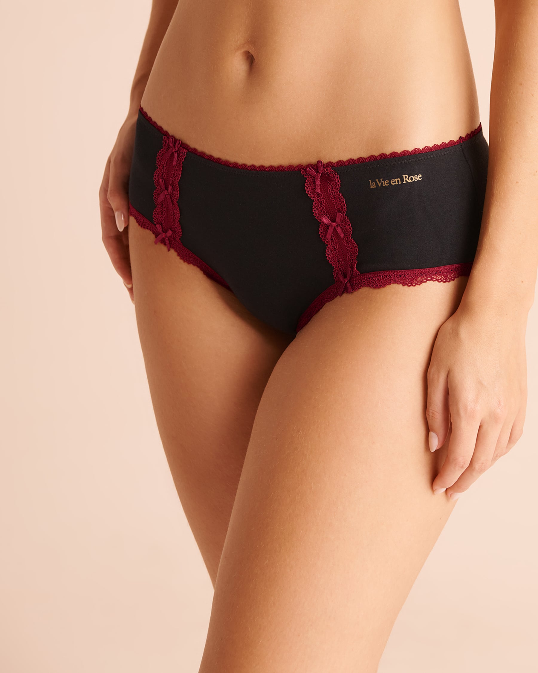 LA VIE EN ROSE Cotton and Lace Detail Hiphugger Panty Black 20100868 - View1