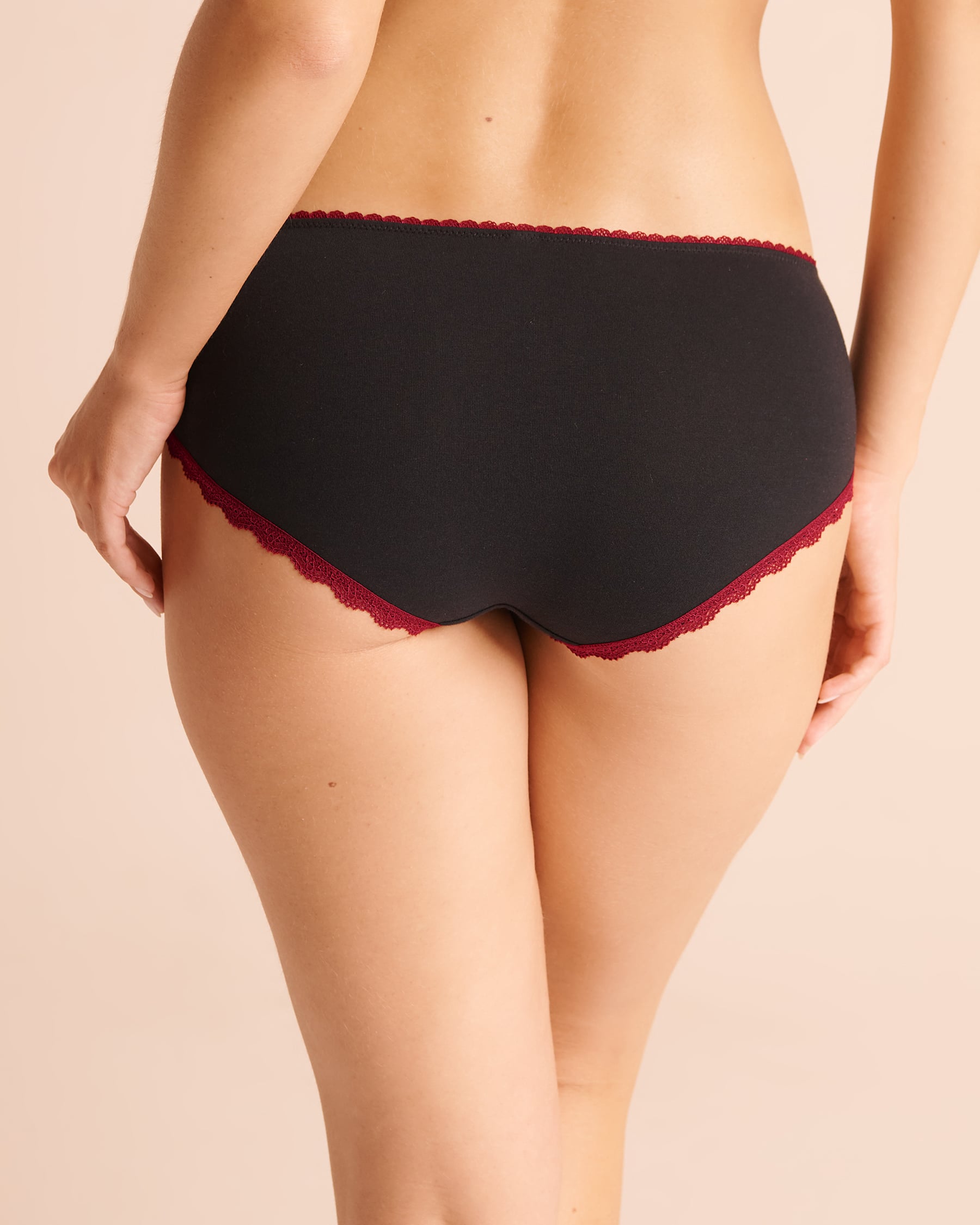 LA VIE EN ROSE Cotton and Lace Detail Hiphugger Panty Black 20100868 - View2