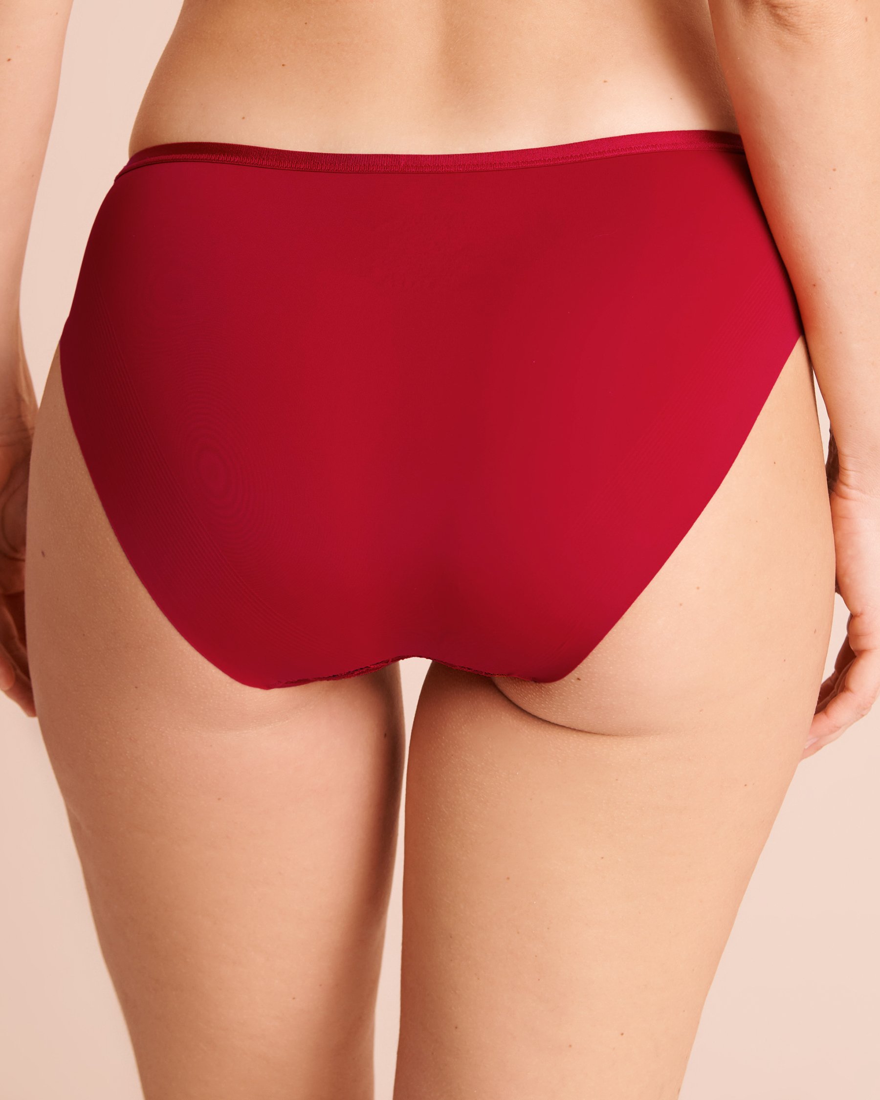 LA VIE EN ROSE Microfiber and Lace Sleek Back Bikini Panty Candy Cane Red 20300557 - View2