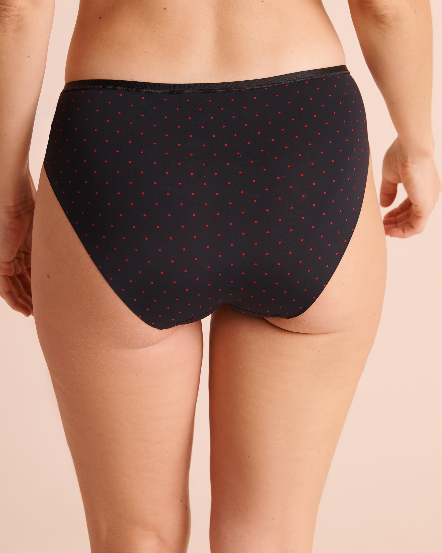 LA VIE EN ROSE Microfiber and Lace Sleek Back Bikini Panty Black/Red Dots 20300548 - View2