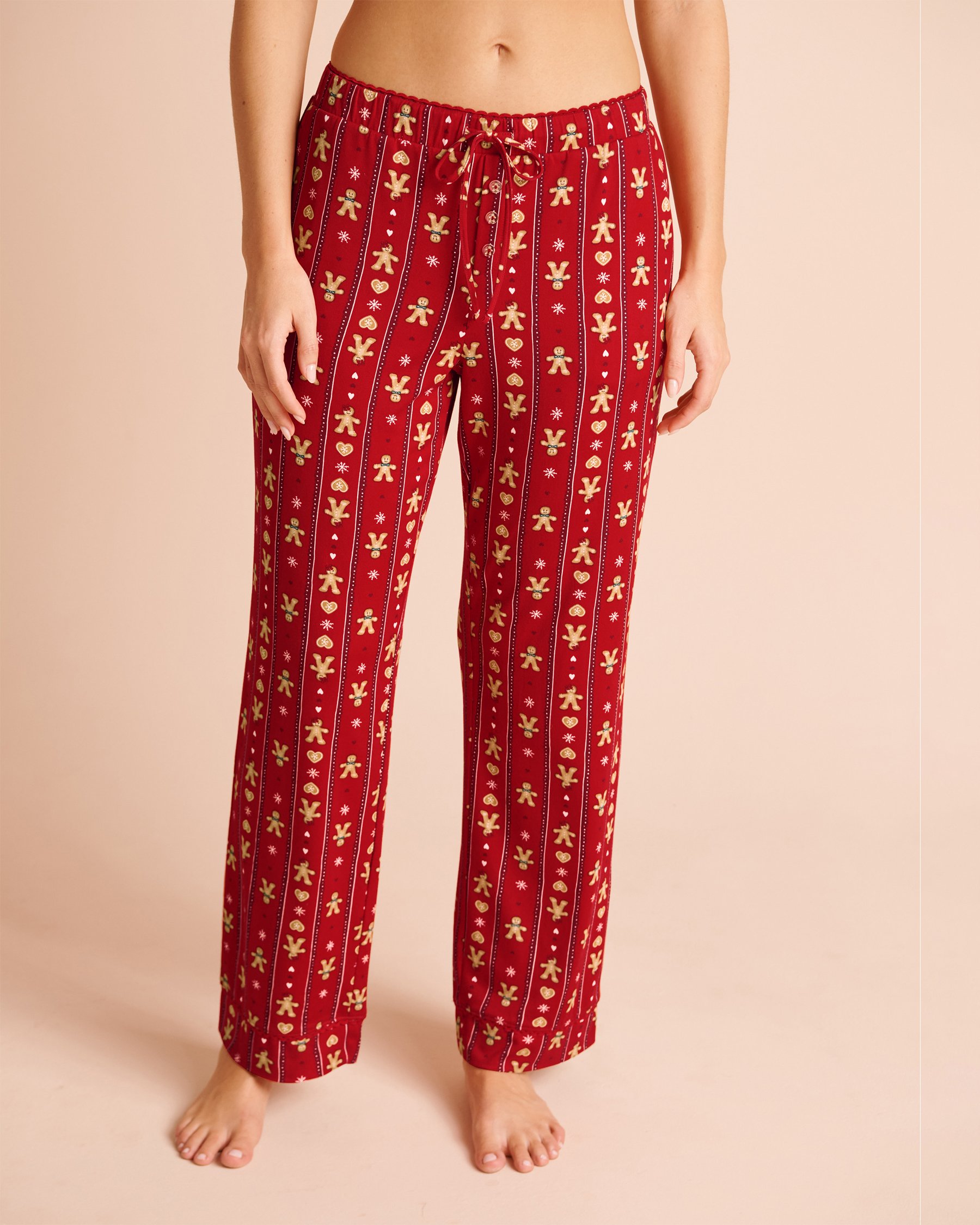 LA VIE EN ROSE Pantalon de pyjama ultra doux imprimé pains d'épices Rouge/Rayures et pains d'épices 40200892 - Voir1