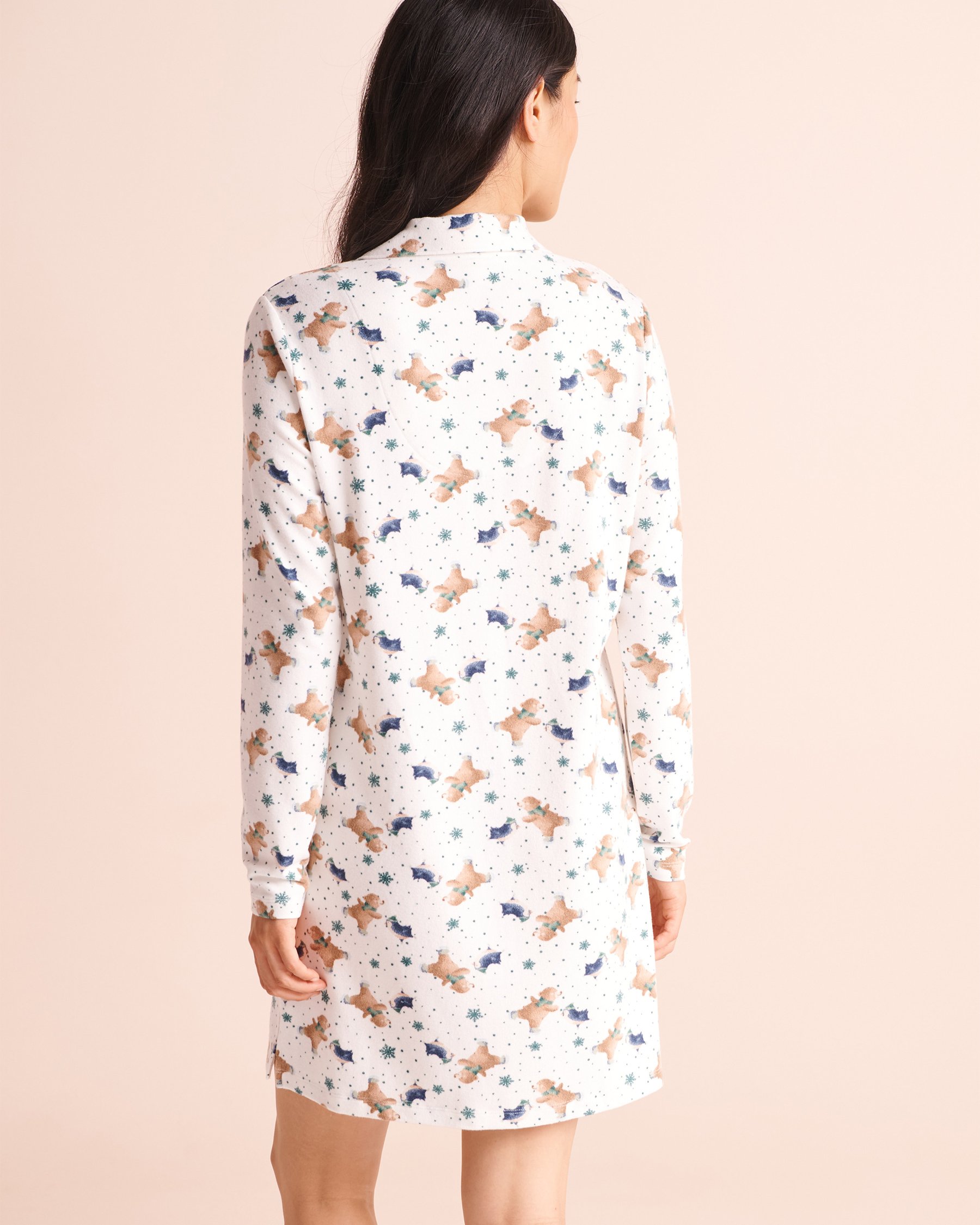 LA VIE EN ROSE Bear & Friends Print Soft Knit Long Sleeve Button-down Sleepshirt Fir Green/Teddy Bears 40500518 - View2