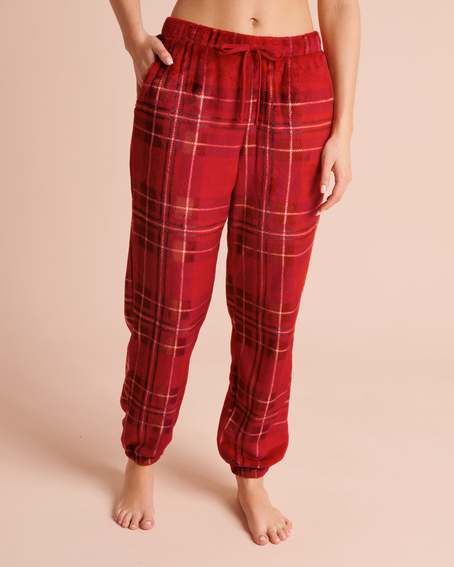 LA VIE EN ROSE Gingerbread-Embroidered Soft Plush Pajama Set Gingerbread/Plaid 40400108 - View4