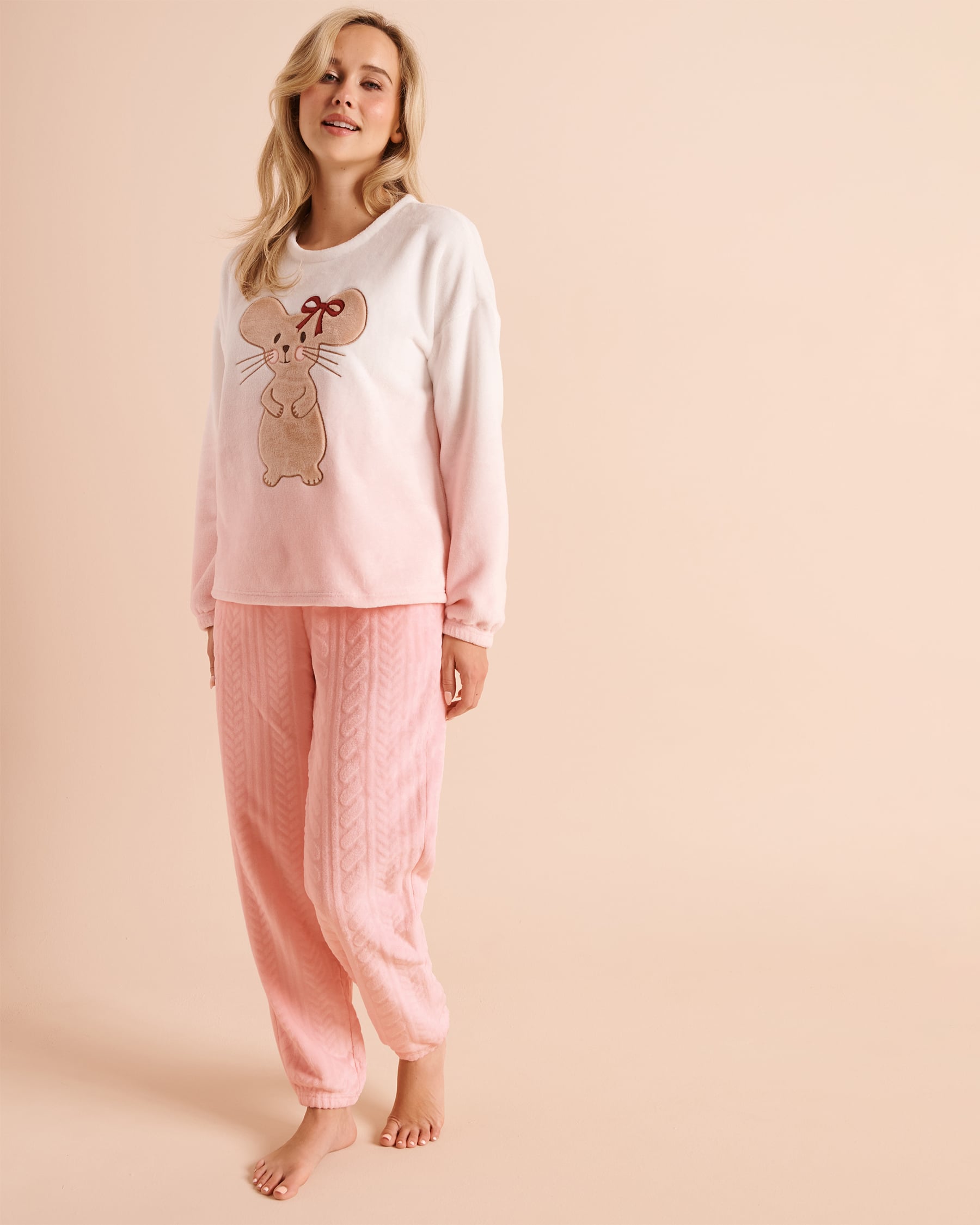 LA VIE EN ROSE Ensemble pyjama en peluche douce broderie souris Souris/Tricot 40400110 - View1