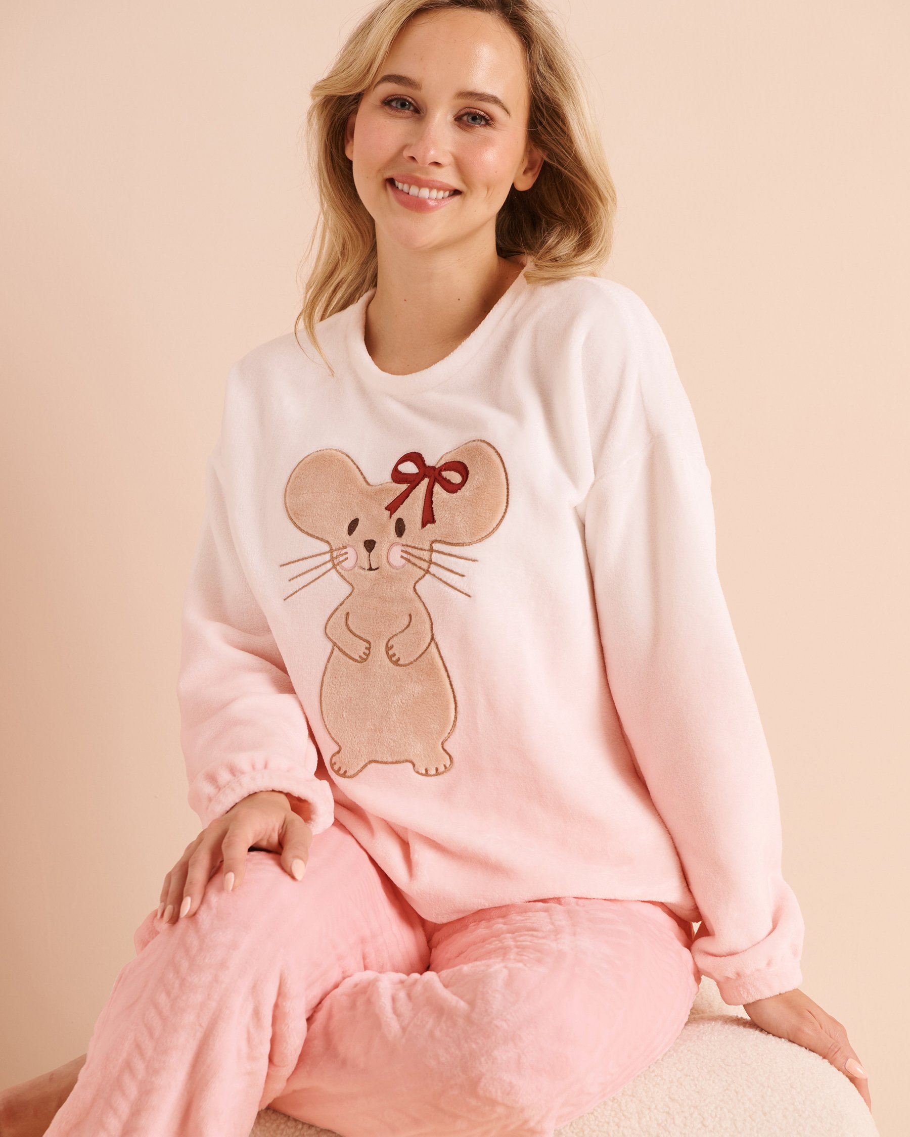LA VIE EN ROSE Ensemble pyjama en peluche douce broderie souris Souris/Tricot 40400110 - View3