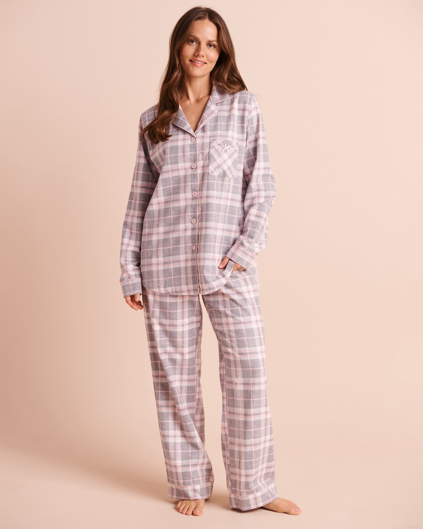 LA VIE EN ROSE Ensemble pyjama en flanelle carreaux gris Gris/Carreaux 40400103 - Voir1