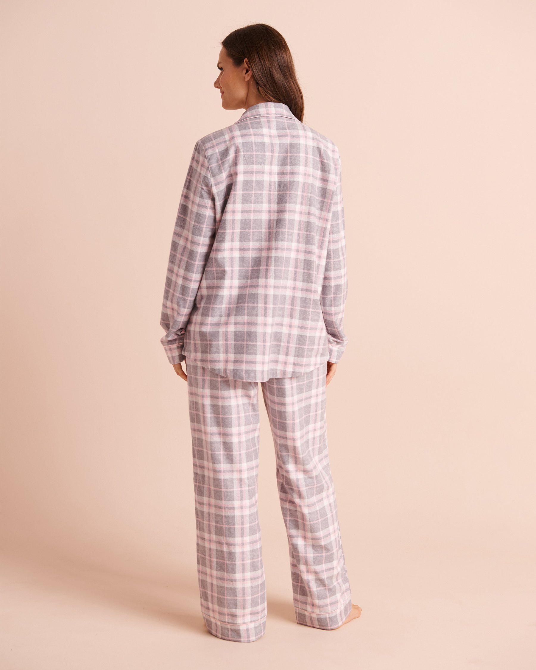 LA VIE EN ROSE Ensemble pyjama en flanelle carreaux gris Gris/Carreaux 40400103 - Voir2