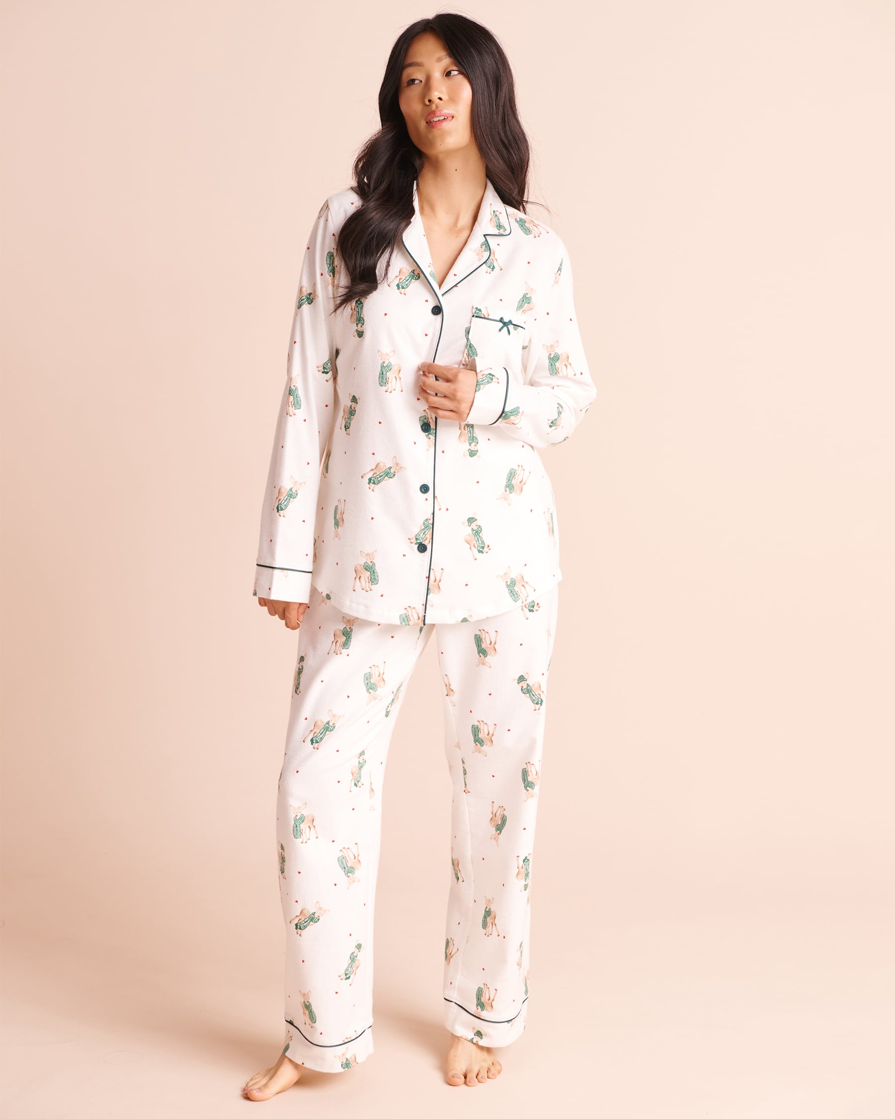 LA VIE EN ROSE Deer Print Flannel Pajama Set White/Deer 40400103 - View1