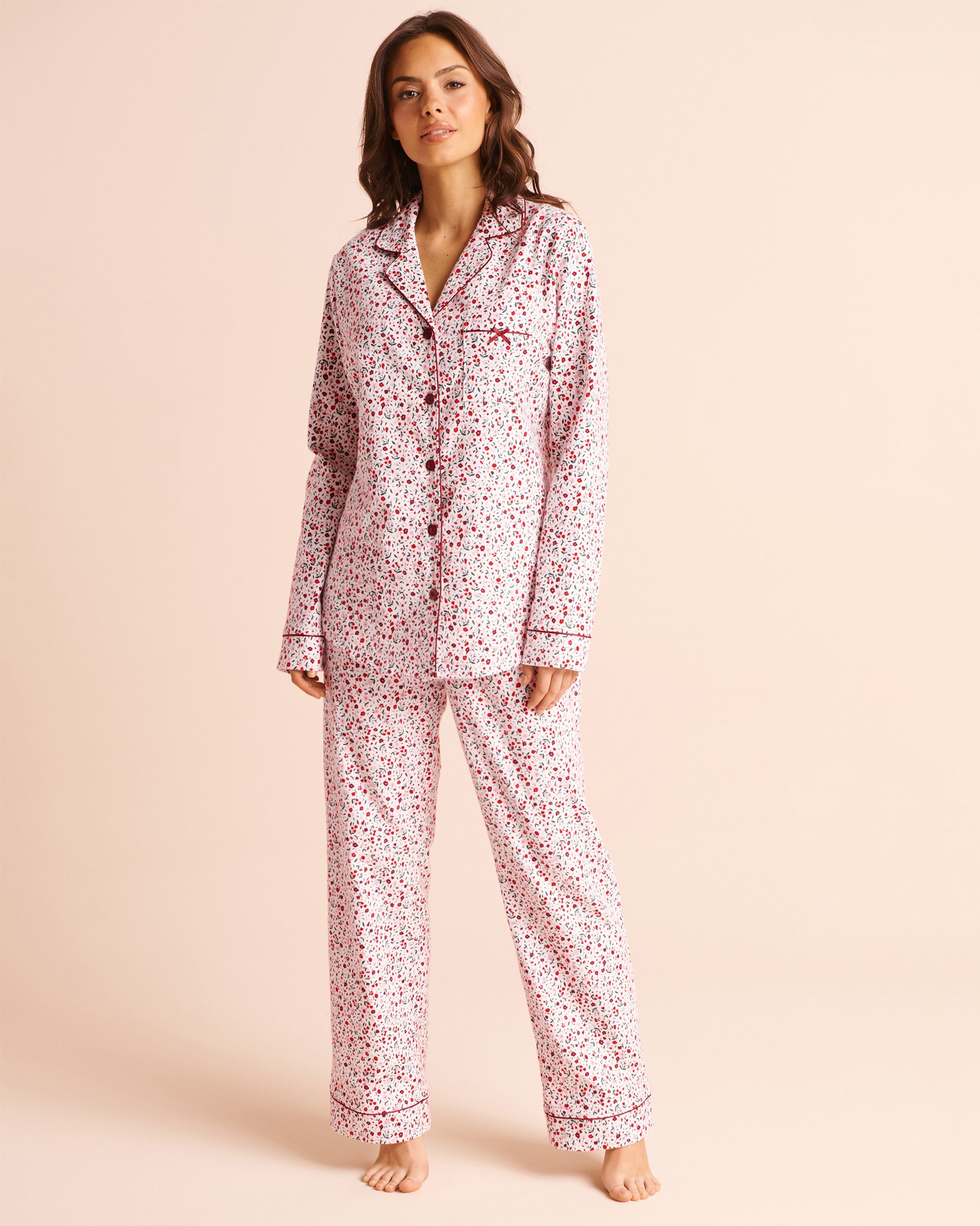 LA VIE EN ROSE Ditsy Floral Print Flannel Pajama Set White/Flowers 40400103 - View1
