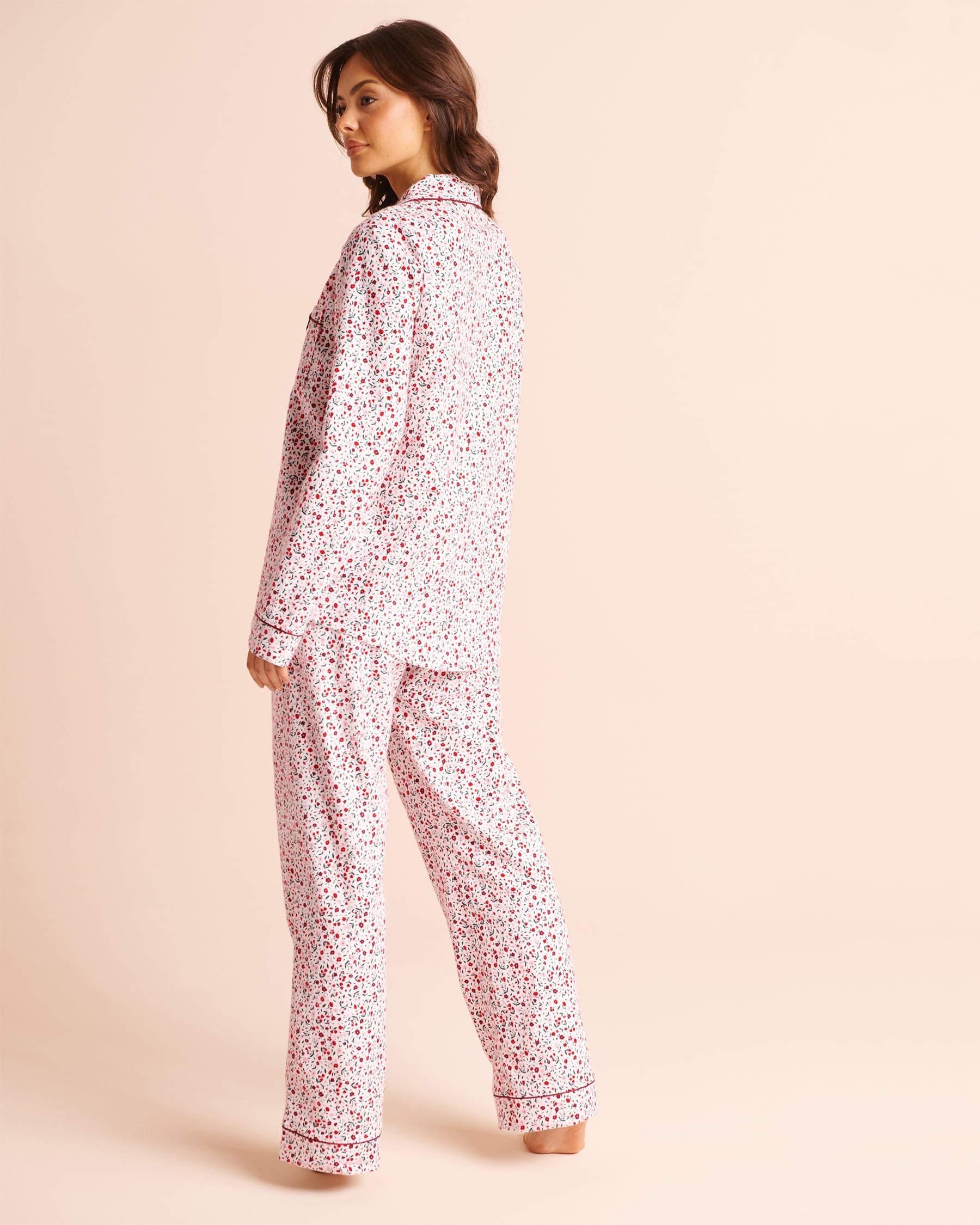 LA VIE EN ROSE Ditsy Floral Print Flannel Pajama Set White/Flowers 40400103 - View2