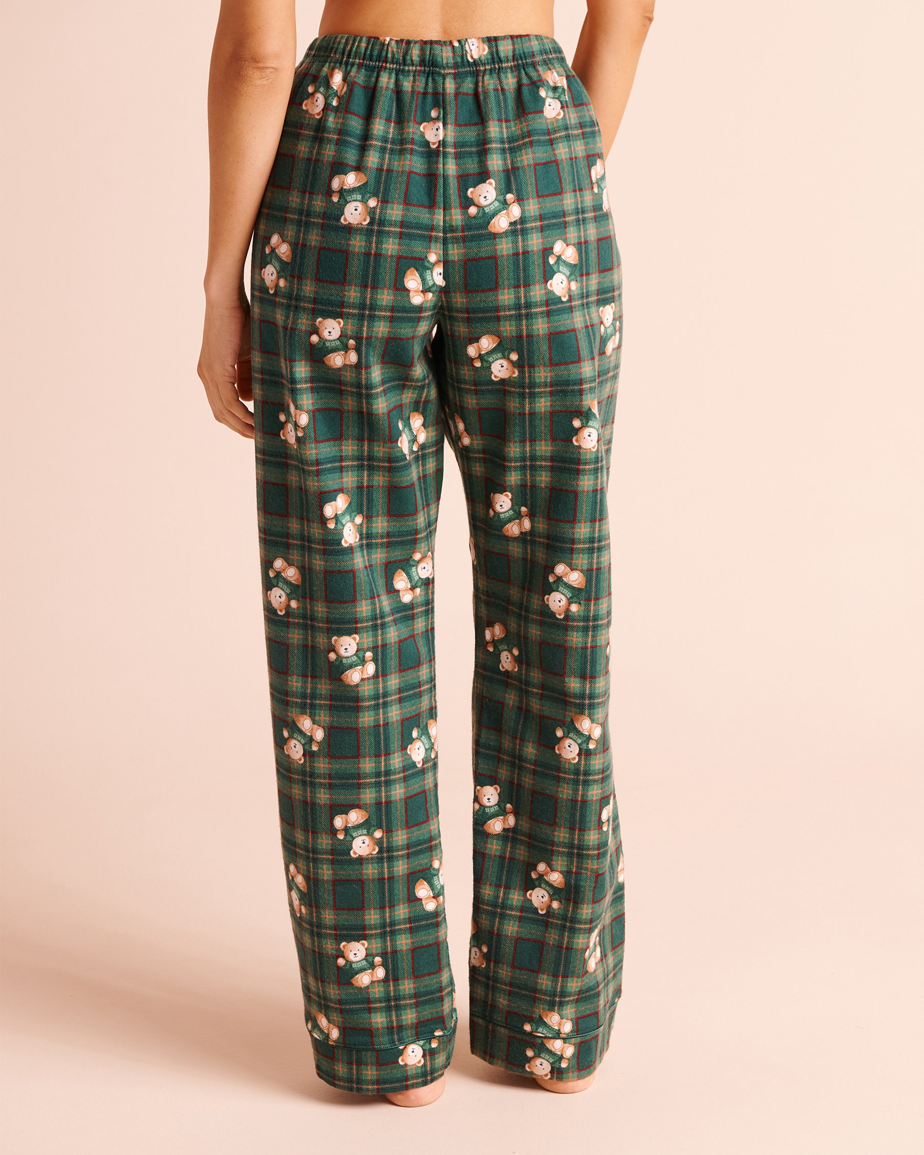 LA VIE EN ROSE Teddy Bear Plaid Flannel Pajama Set Green/Teddy Bear 40400103 - View5