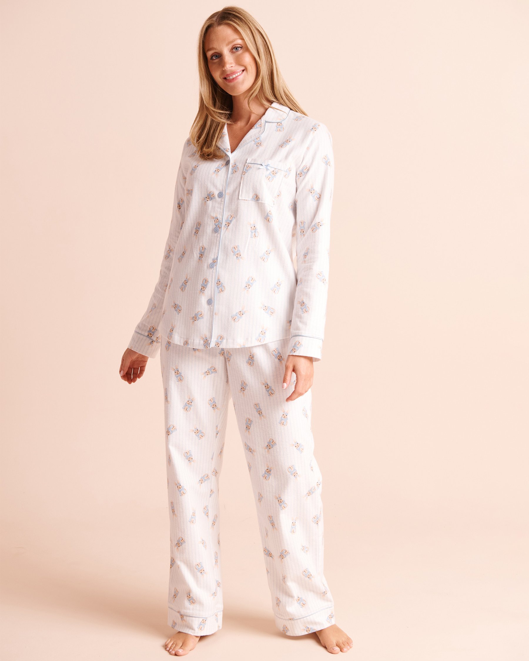 LA VIE EN ROSE Ensemble pyjama en flanelle imprimé lapins Bleu pâle/Lapins 40400103 - View1
