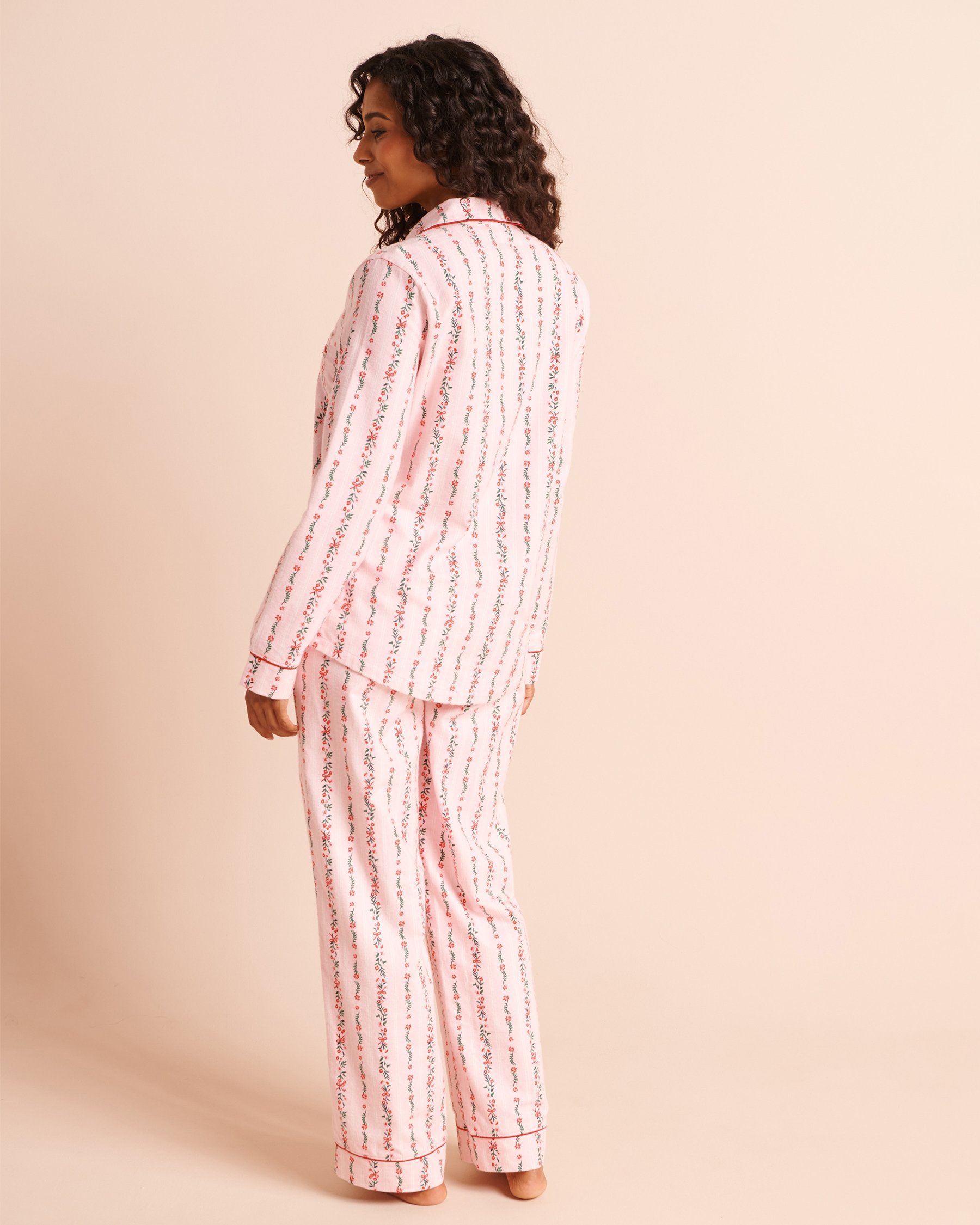 LA VIE EN ROSE Floral Stripe Print Flannel Pajama Set Pink/Flowers 40400103 - View4
