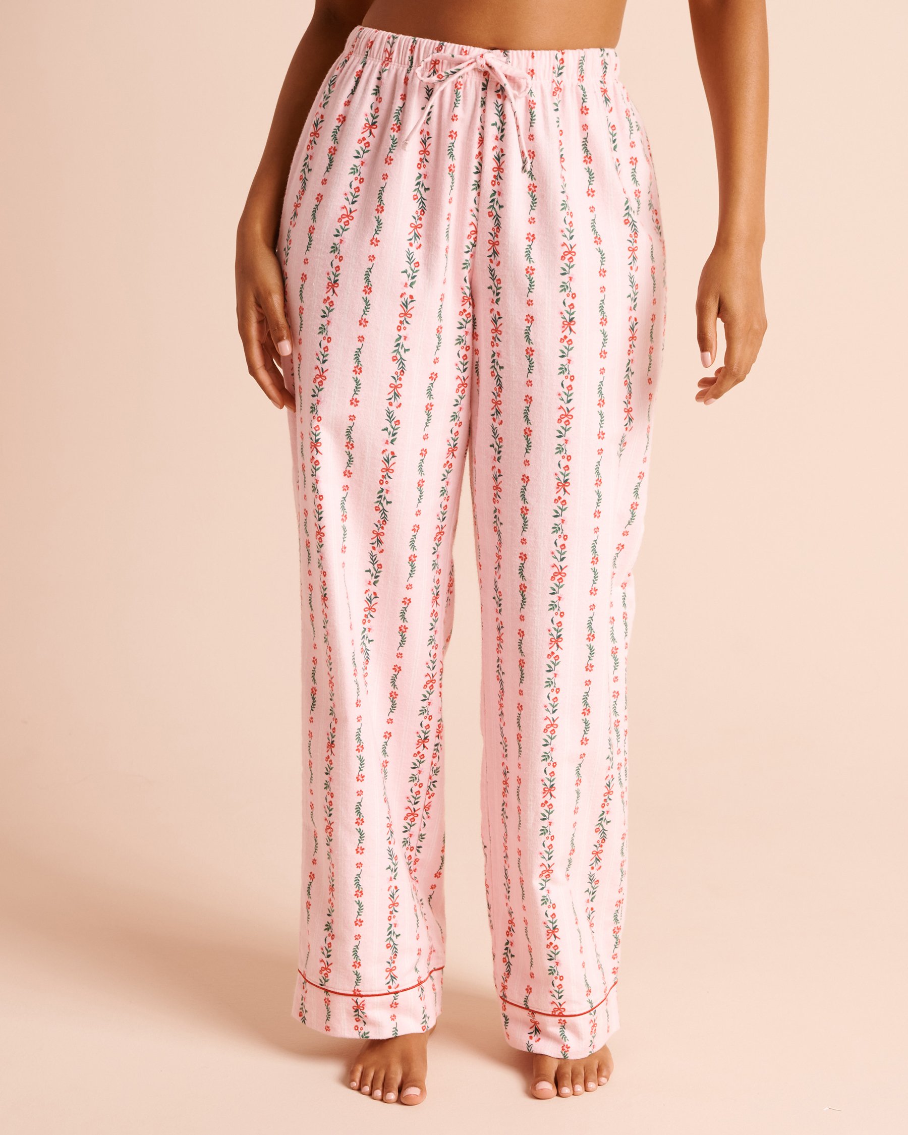 LA VIE EN ROSE Floral Stripe Print Flannel Pajama Set Pink/Flowers 40400103 - View6