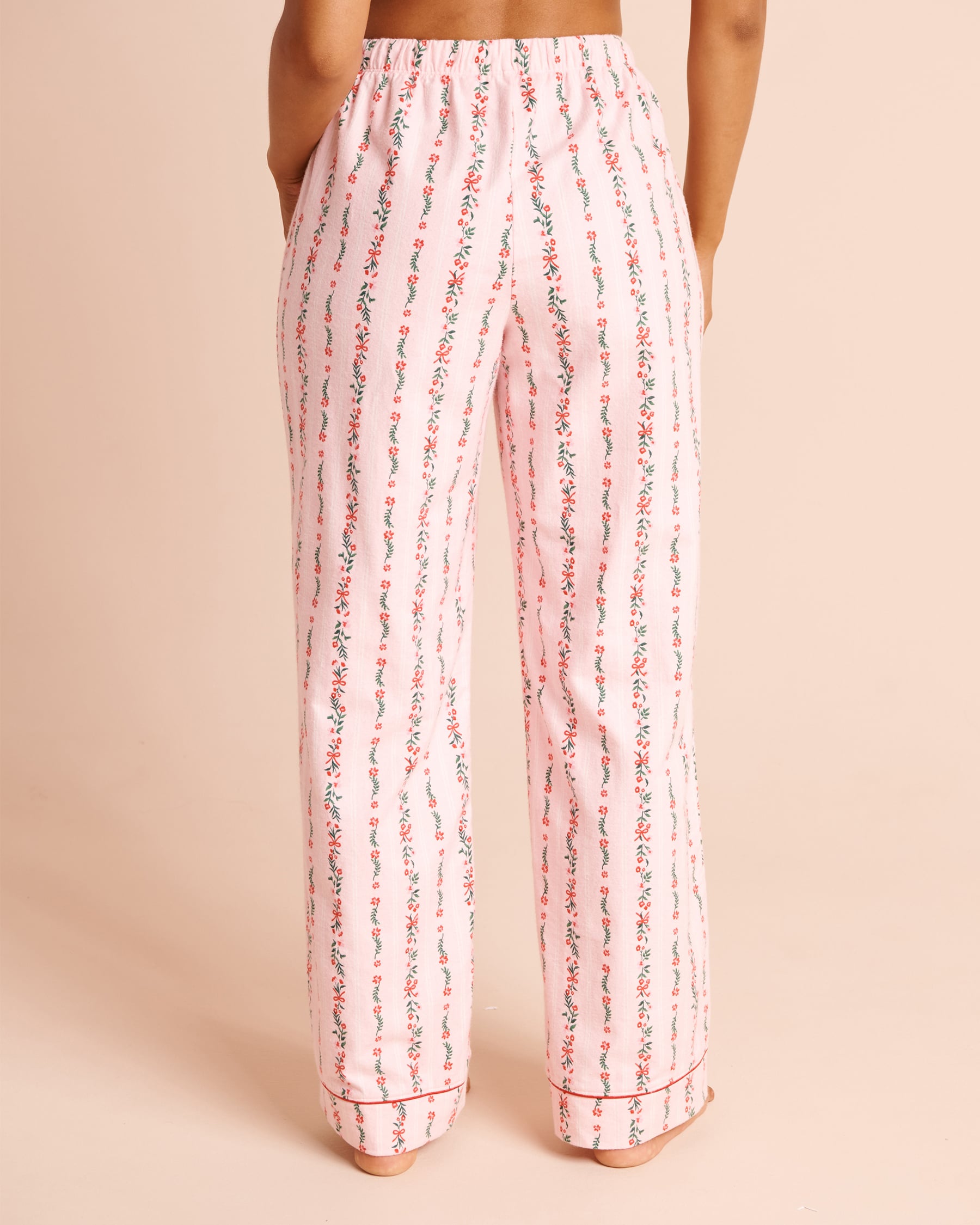 LA VIE EN ROSE Floral Stripe Print Flannel Pajama Set Pink/Flowers 40400103 - View7