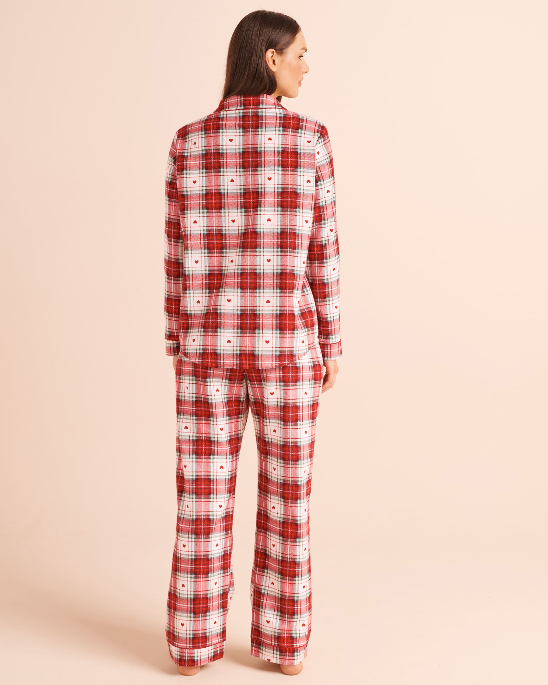 LA VIE EN ROSE Heart & Plaid Print Flannel Pajama Set Red/Plaid 40400103 - View3