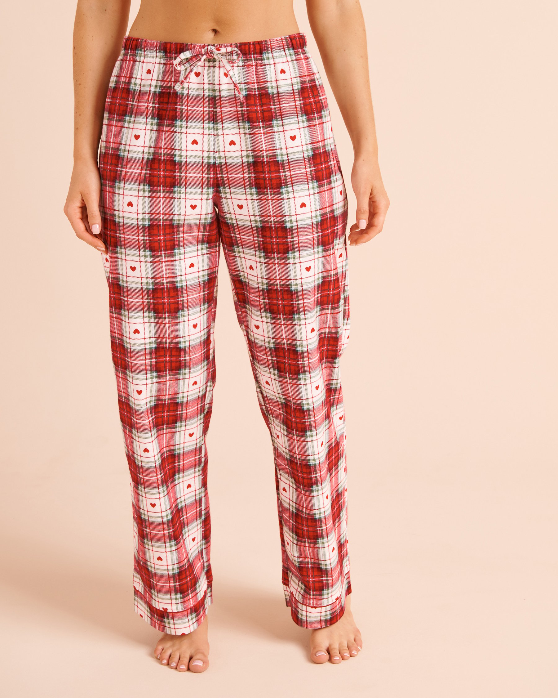 LA VIE EN ROSE Heart & Plaid Print Flannel Pajama Set Red/Plaid 40400103 - View5