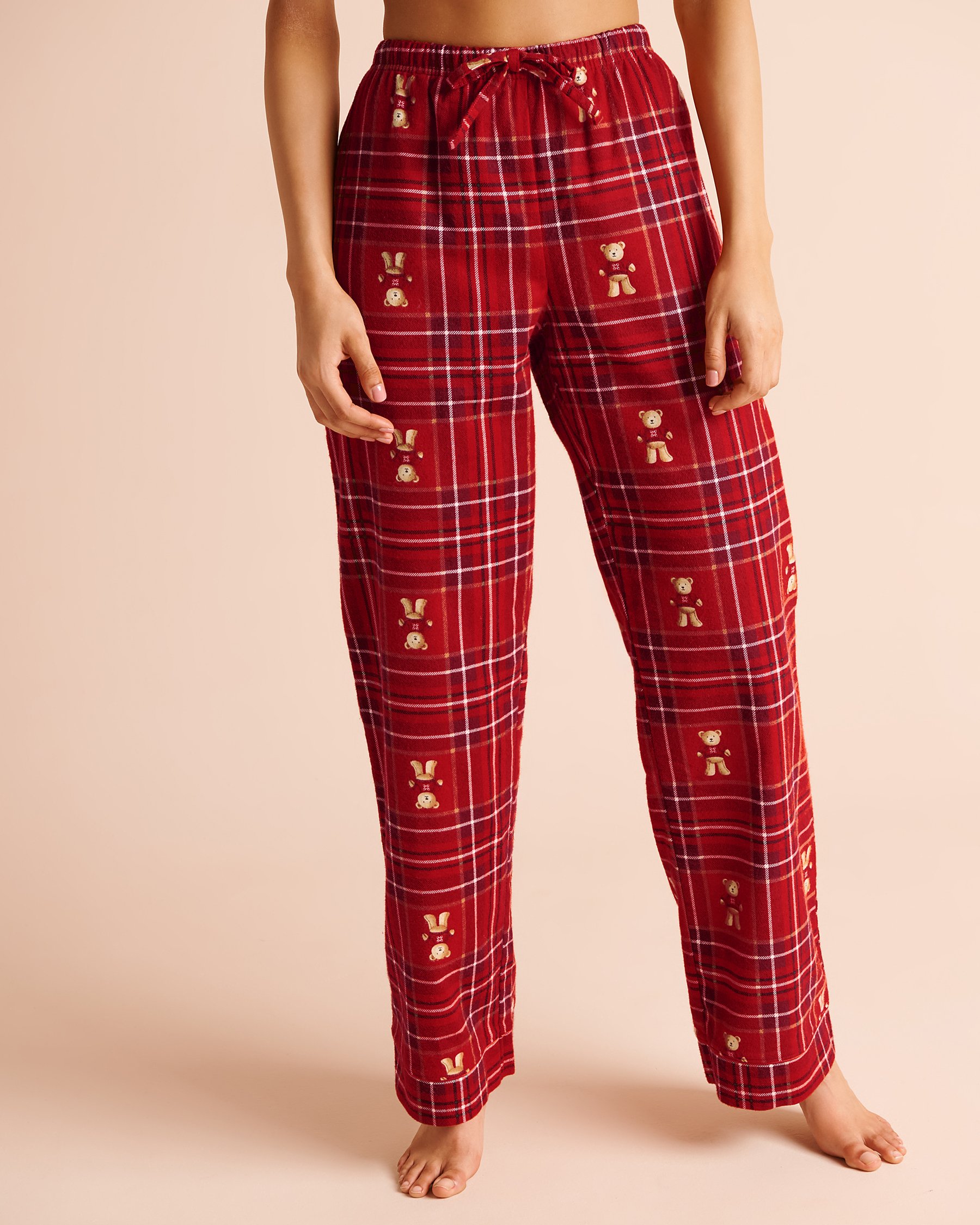 LA VIE EN ROSE Teddy Bear Plaid Flannel Pajama Set Red/Teddy Bear 40400103 - View4