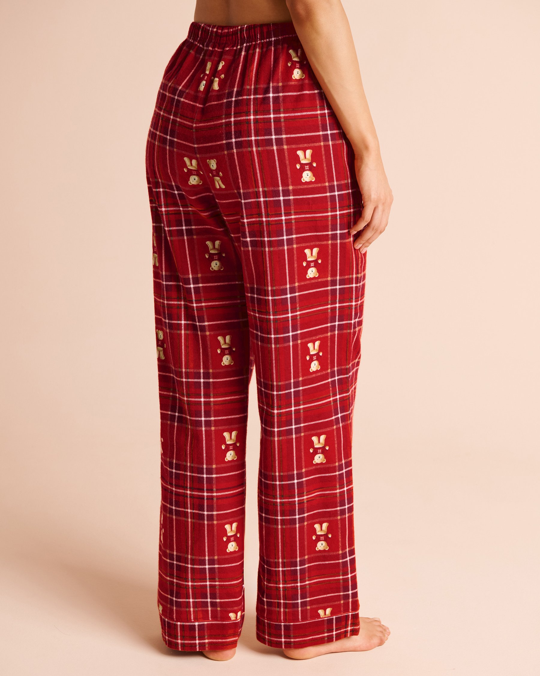 LA VIE EN ROSE Teddy Bear Plaid Flannel Pajama Set Red/Teddy Bear 40400103 - View5