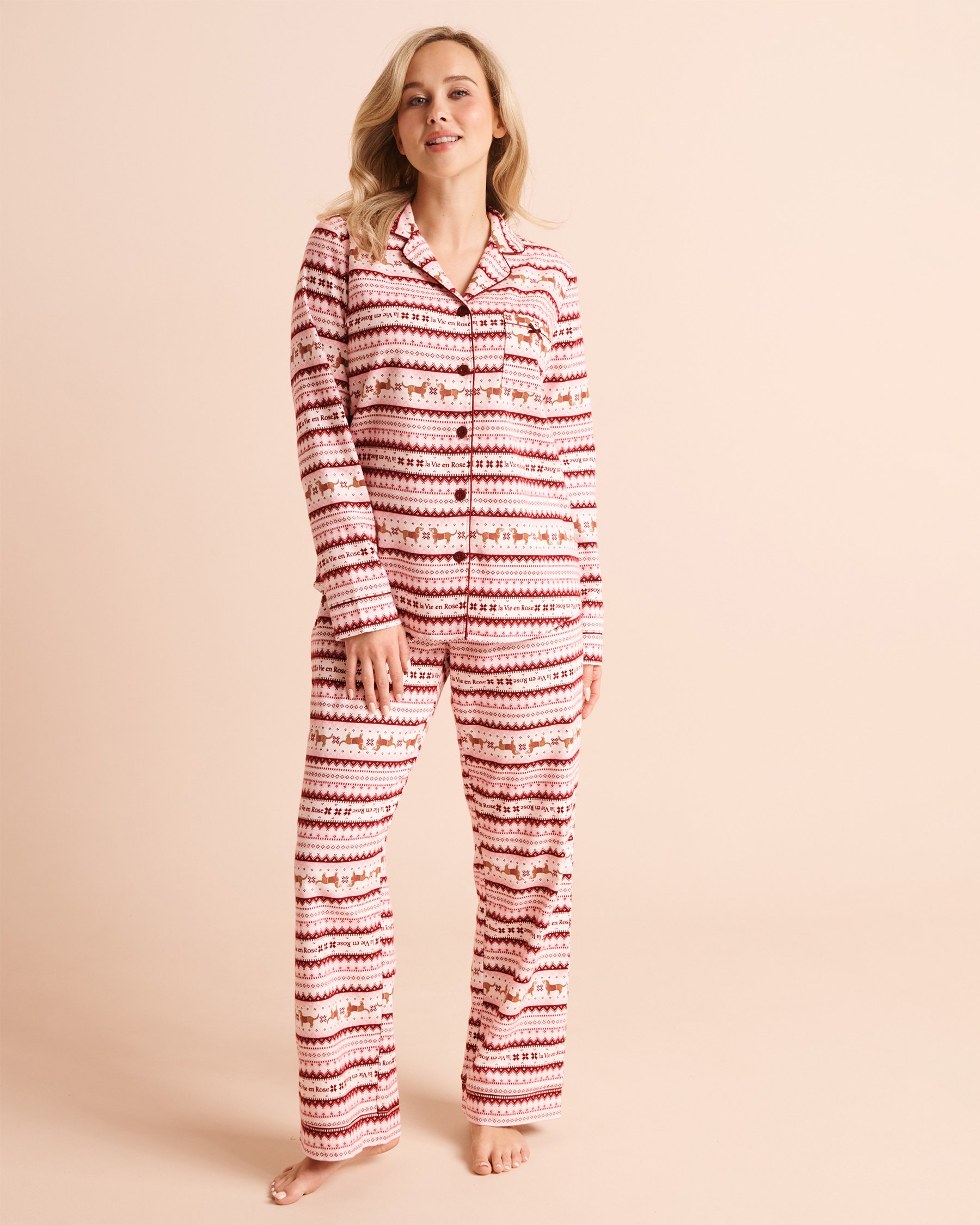 LA VIE EN ROSE Ensemble pyjama en flanelle imprimé nordique Bourgogne/Nordique 40400103 - View1
