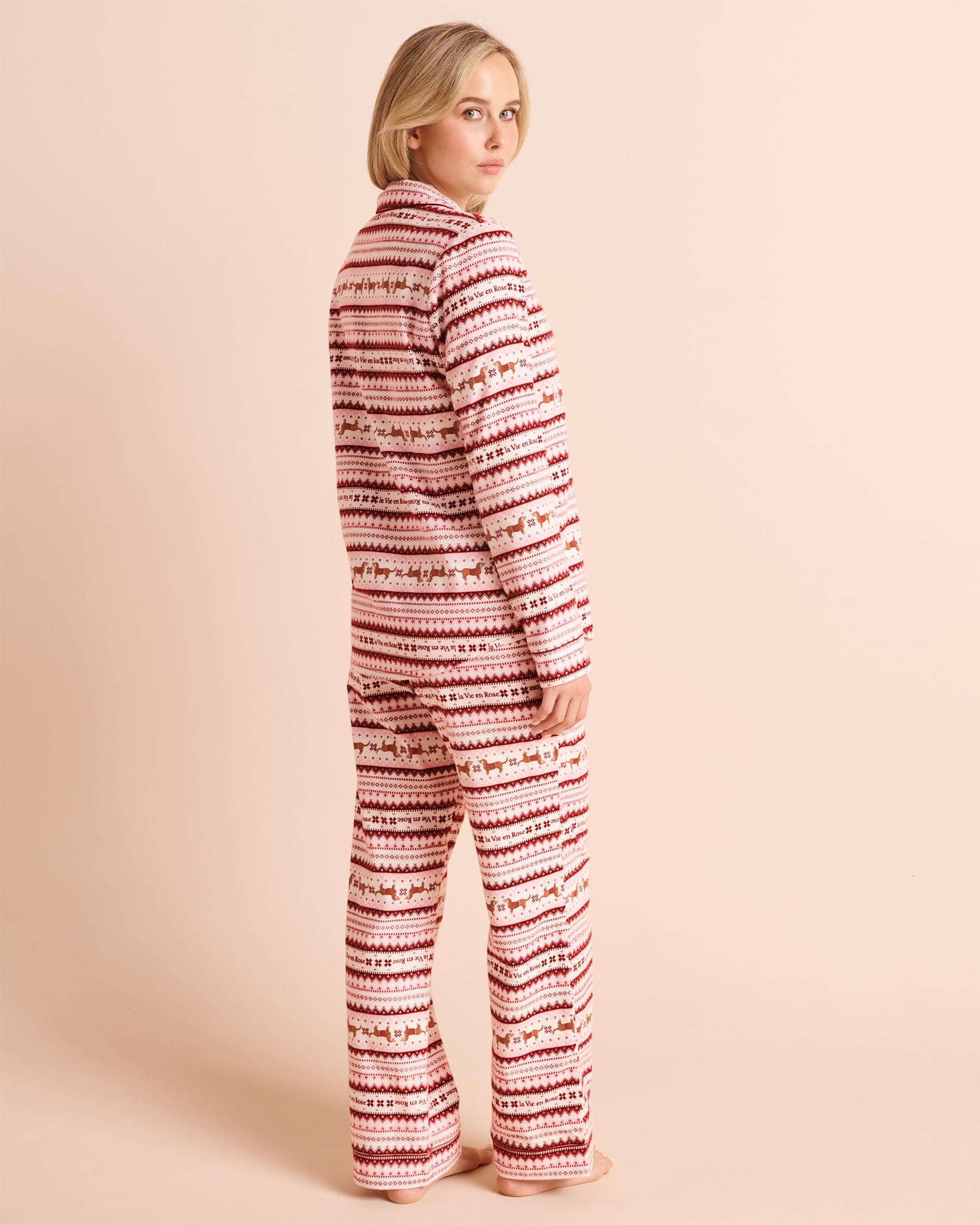 LA VIE EN ROSE Ensemble pyjama en flanelle imprimé nordique Bourgogne/Nordique 40400103 - View2