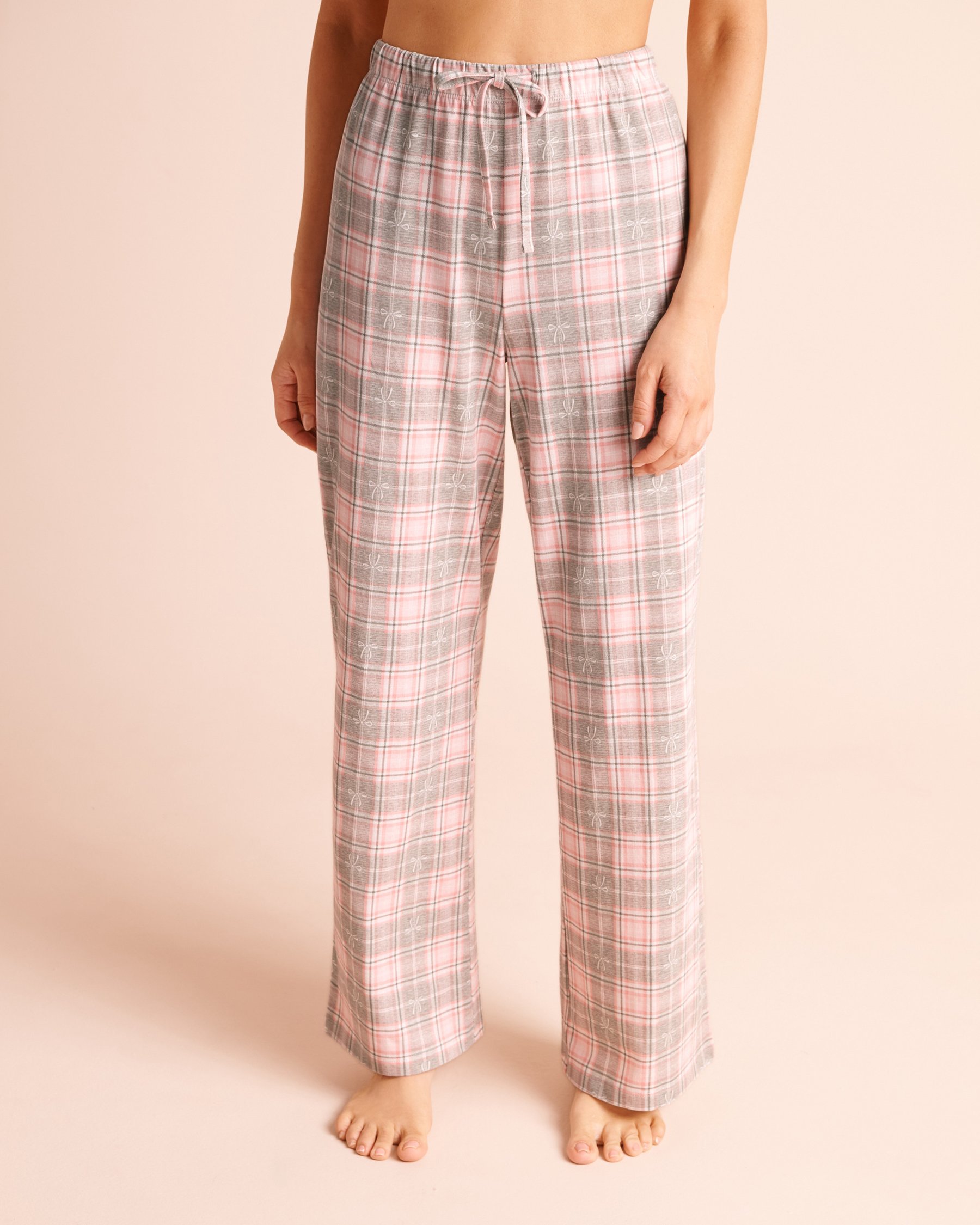 LA VIE EN ROSE Bow & Plaid Print Cotton Pajama Set Grey/Bow 40400102 - View5