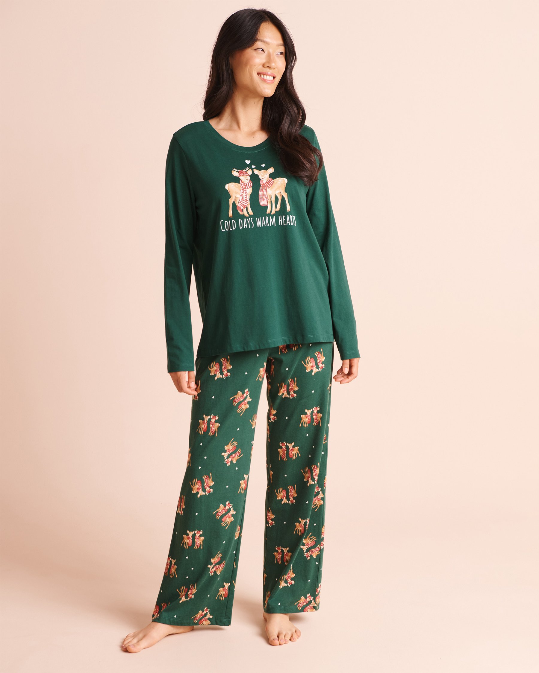 LA VIE EN ROSE Ensemble pyjama en coton imprimé cerfs Vert/Cerfs 40400102 - Voir1