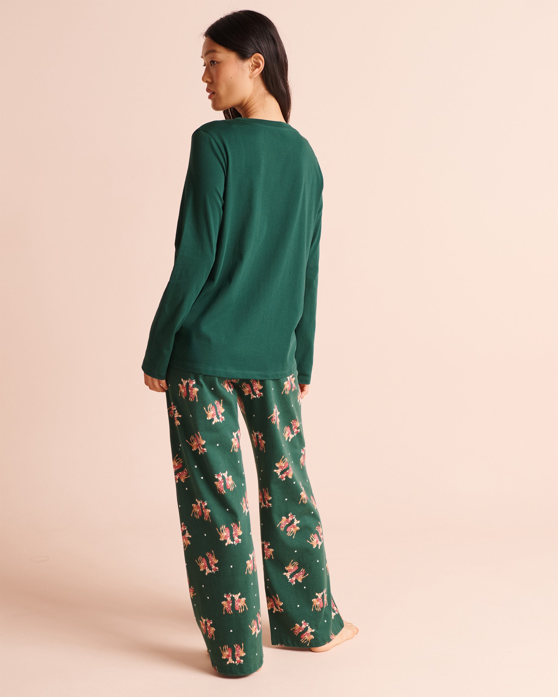 LA VIE EN ROSE Ensemble pyjama en coton imprimé cerfs Vert/Cerfs 40400102 - Voir2