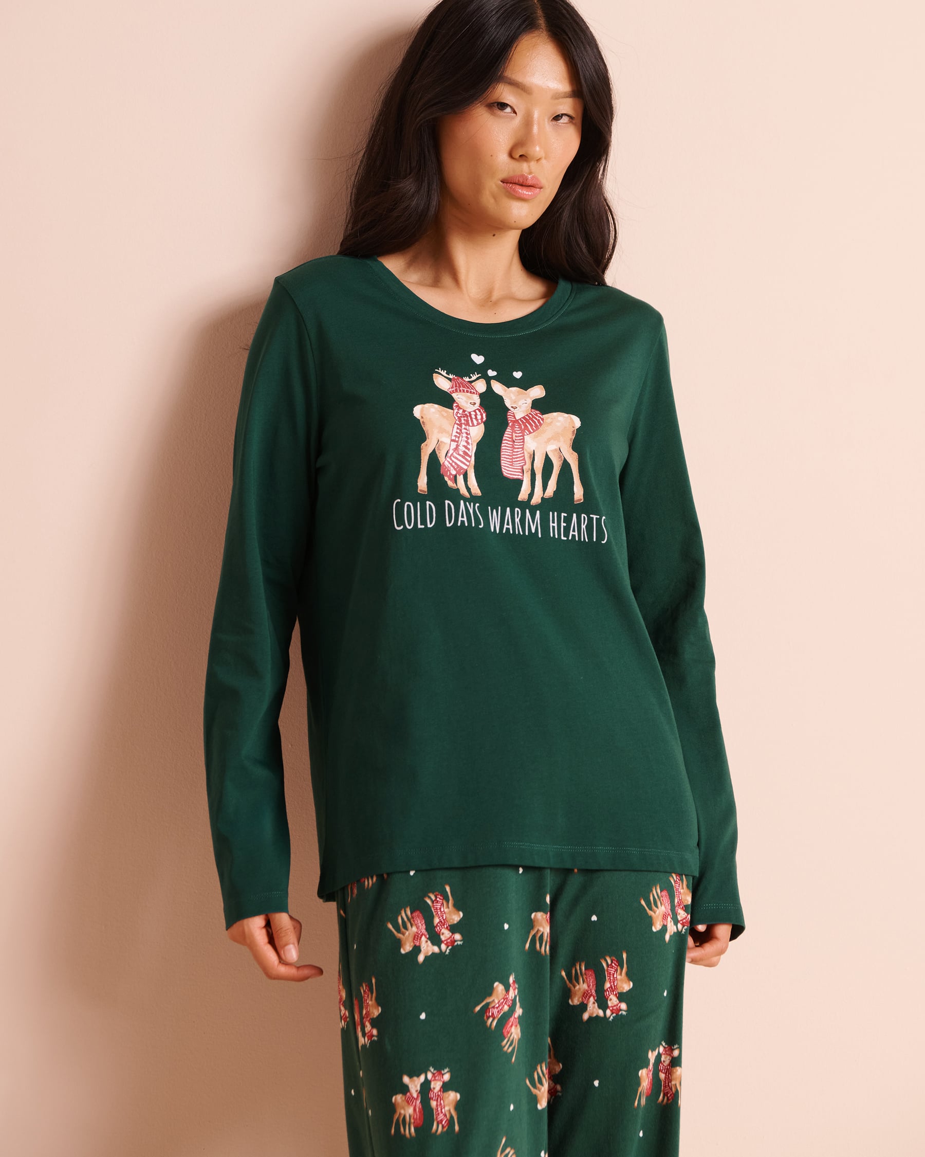 LA VIE EN ROSE Ensemble pyjama en coton imprimé cerfs Vert/Cerfs 40400102 - Voir3