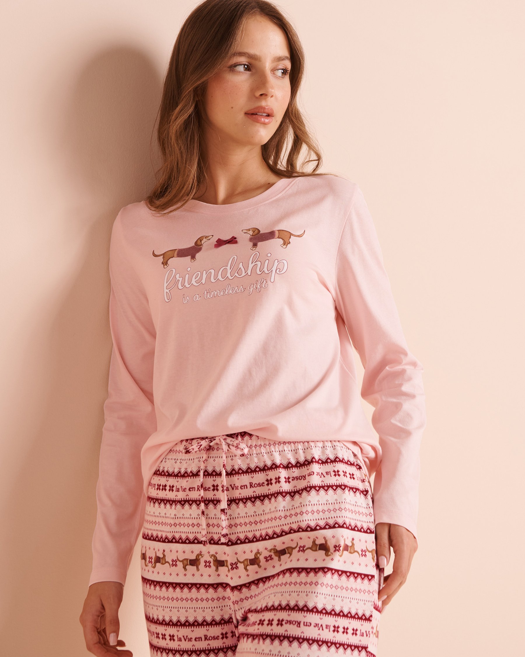 LA VIE EN ROSE Ensemble pyjama en coton imprimé teckels Rose/Teckels 40400102 - View3
