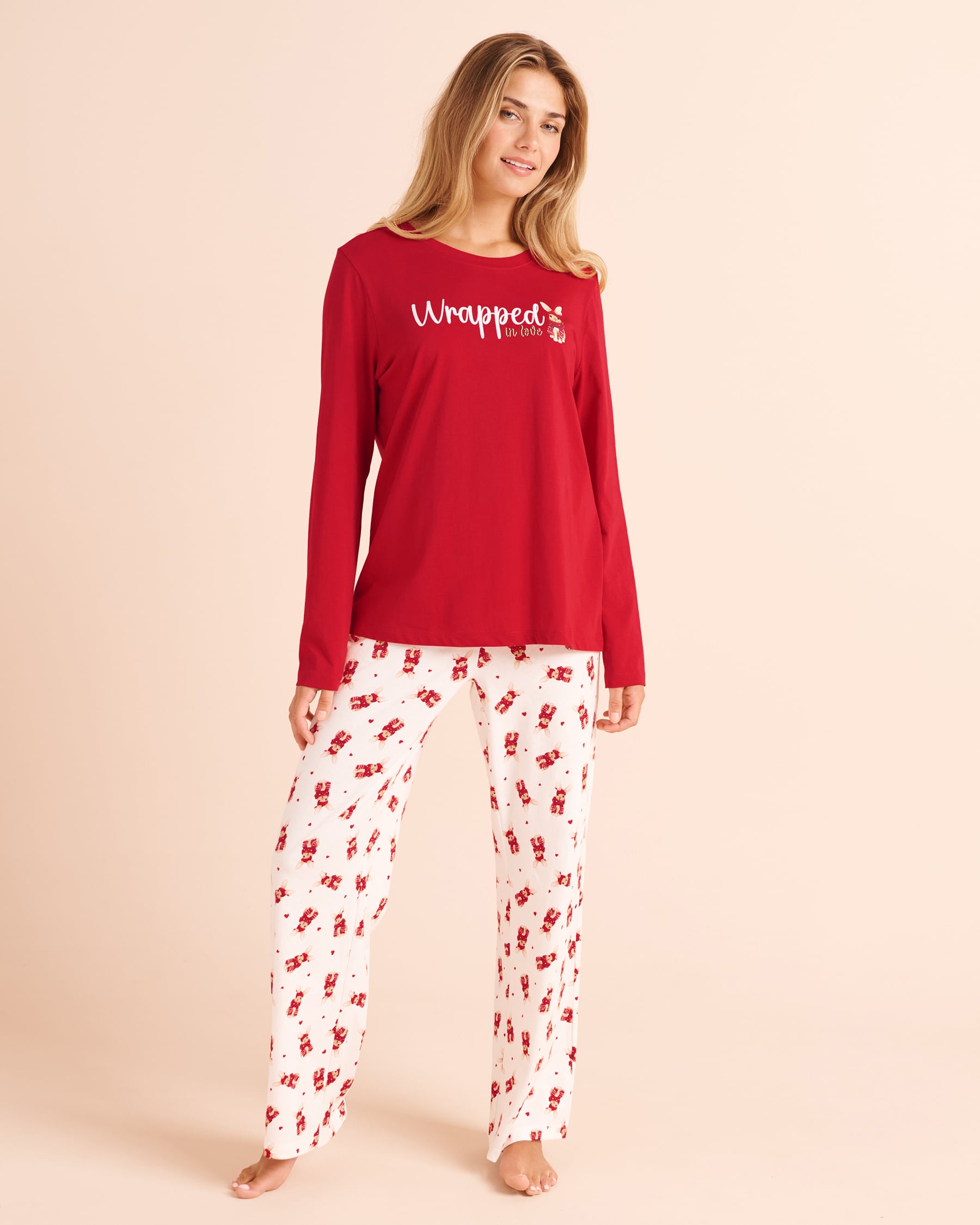 LA VIE EN ROSE Ensemble pyjama en coton imprimé lapins Rouge/Lapins 40400102 - View1