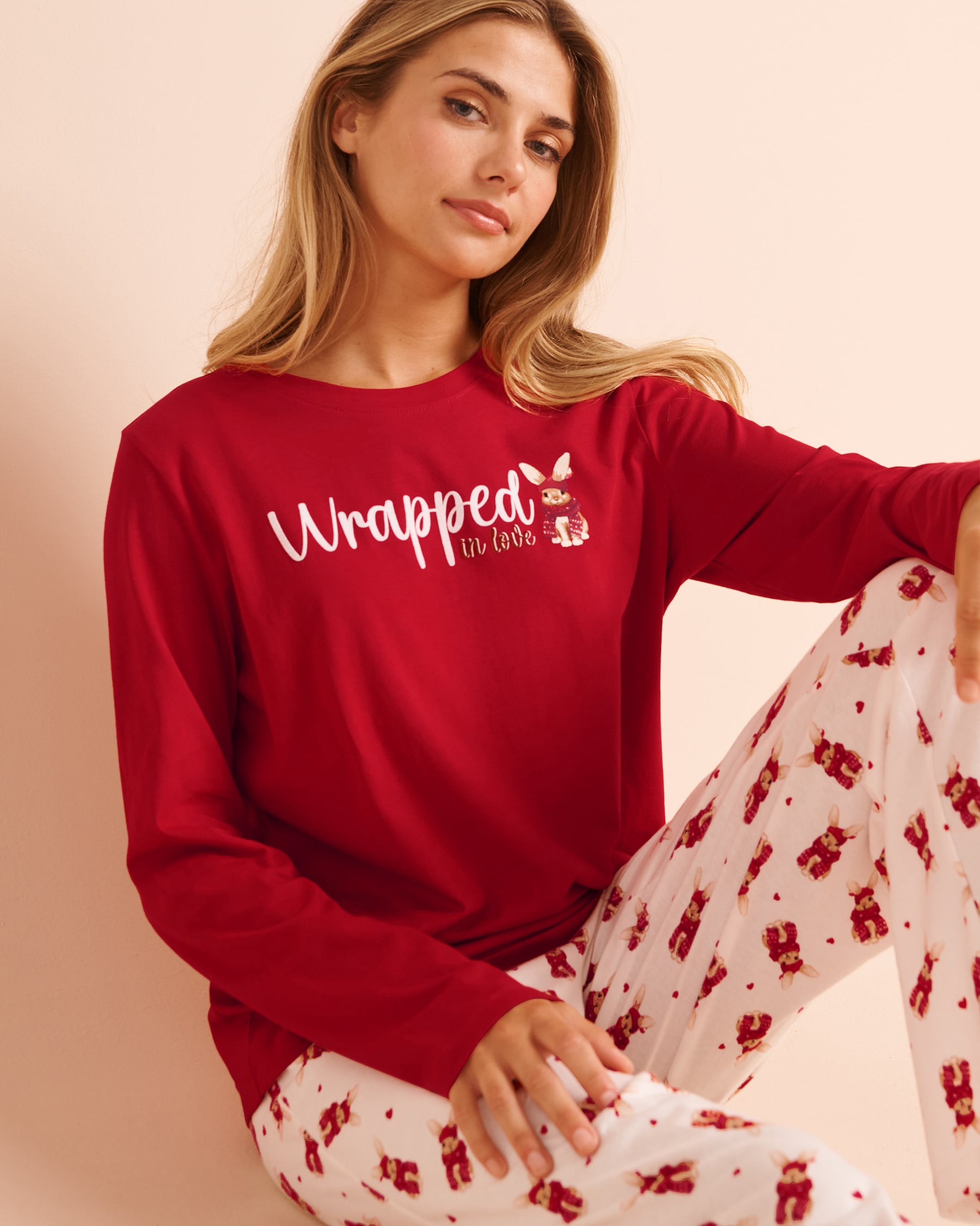 LA VIE EN ROSE Ensemble pyjama en coton imprimé lapins Rouge/Lapins 40400102 - View3