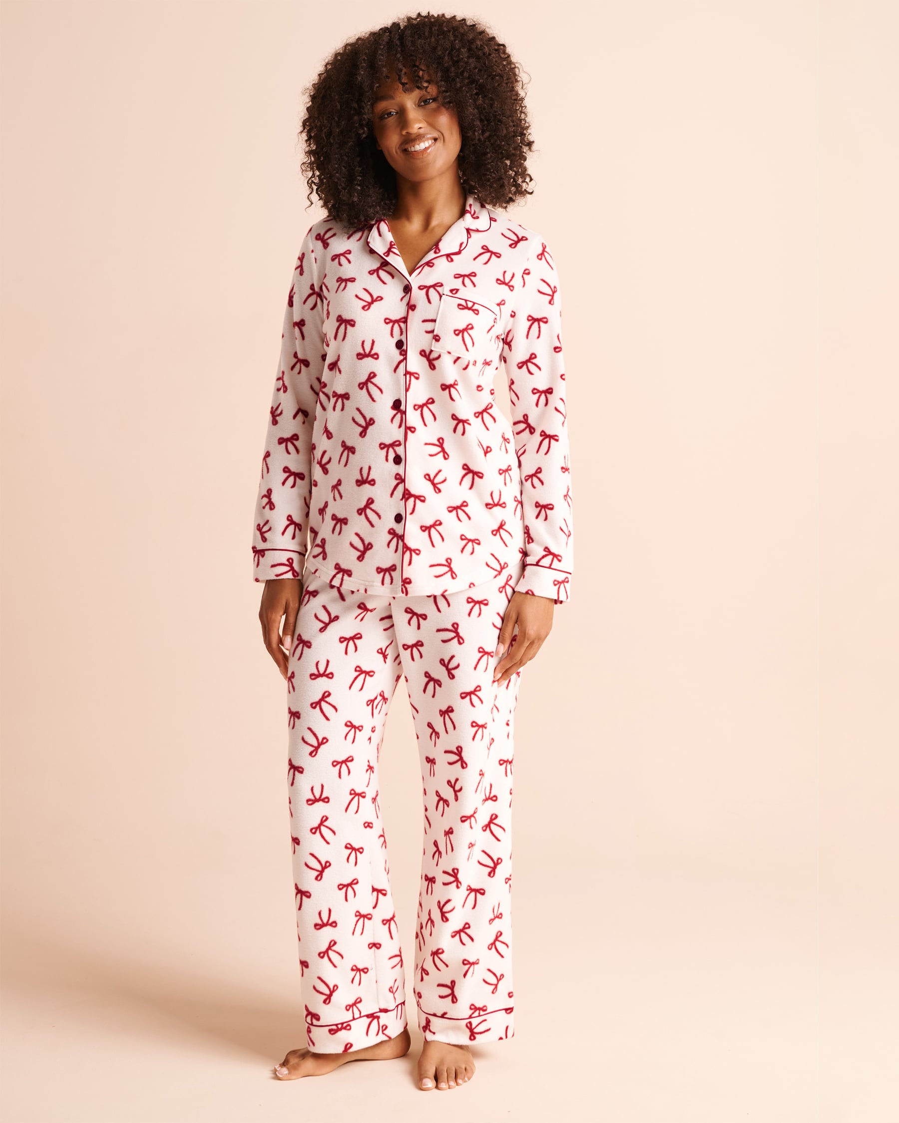 LA VIE EN ROSE Ensemble pyjama en polaire imprimé nœuds Blanc/Nœuds 40400104 - View1