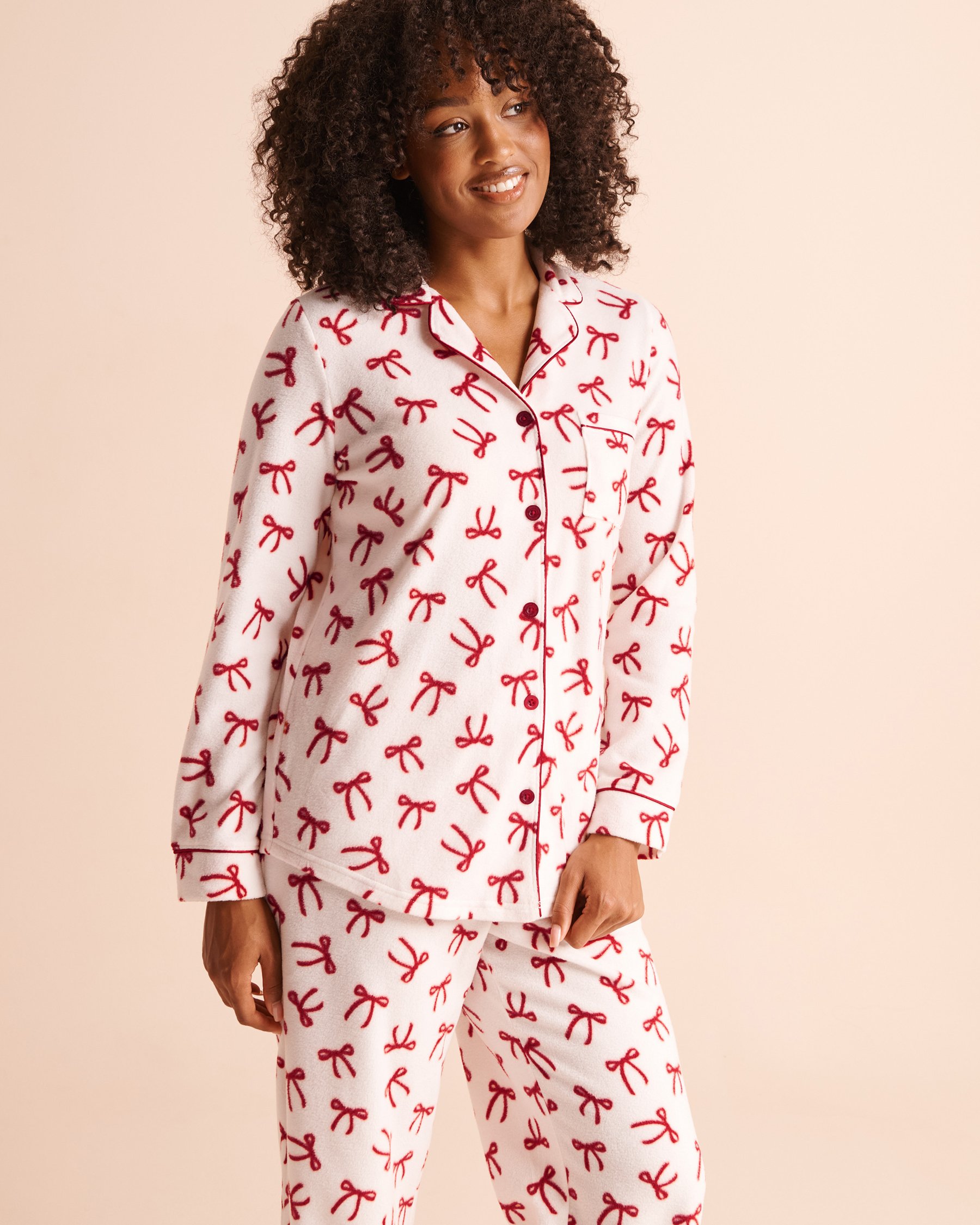 LA VIE EN ROSE Ensemble pyjama en polaire imprimé nœuds Blanc/Nœuds 40400104 - View3