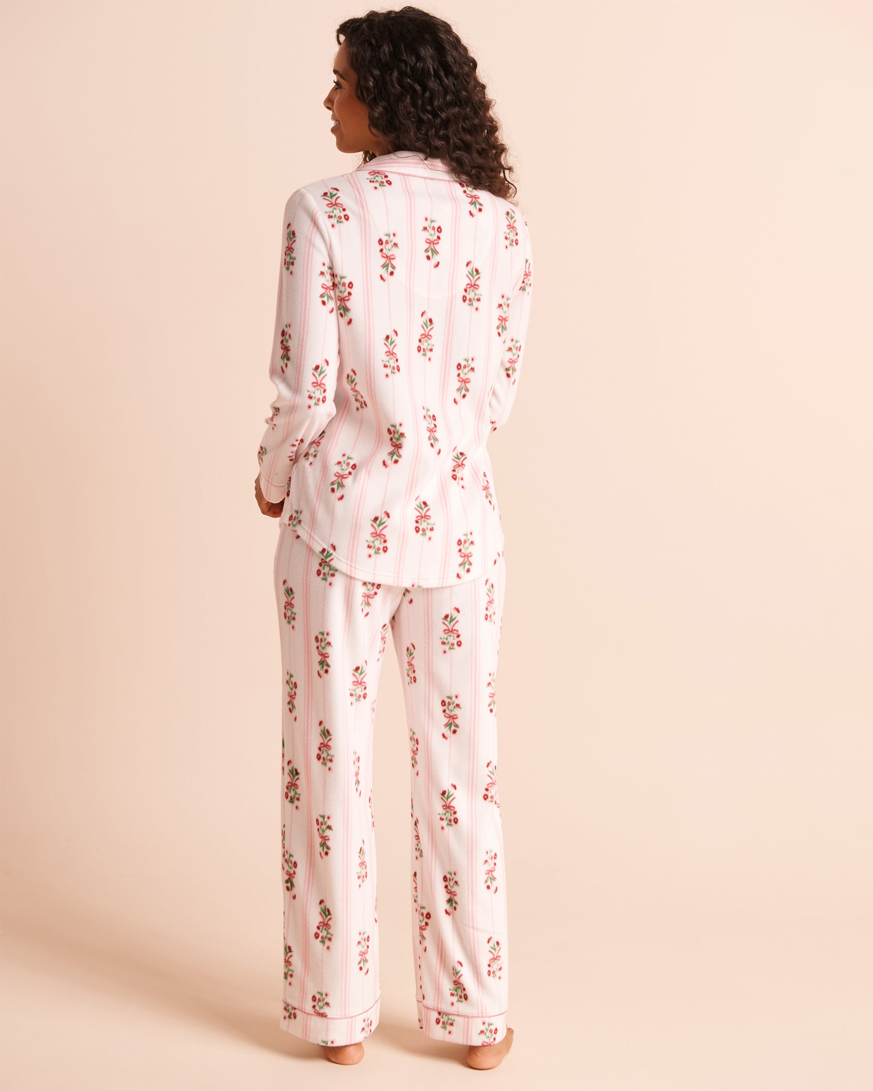 LA VIE EN ROSE Floral Stripe Print Microfleece Pajama Set White/Flowers 40400104 - View2