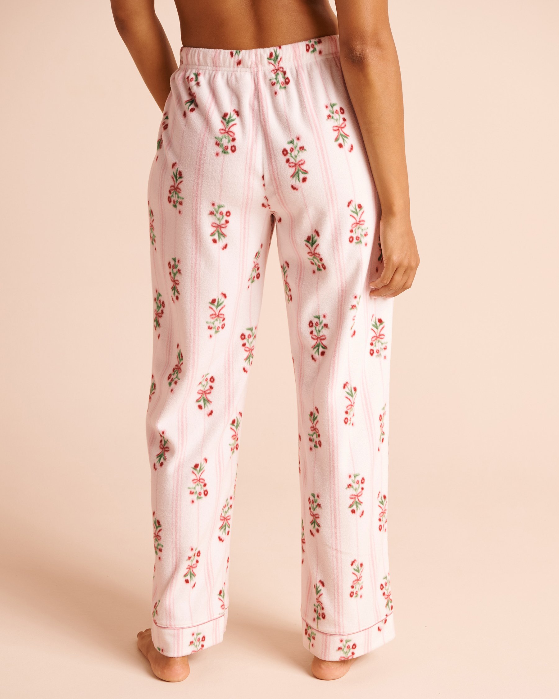LA VIE EN ROSE Floral Stripe Print Microfleece Pajama Set White/Flowers 40400104 - View5