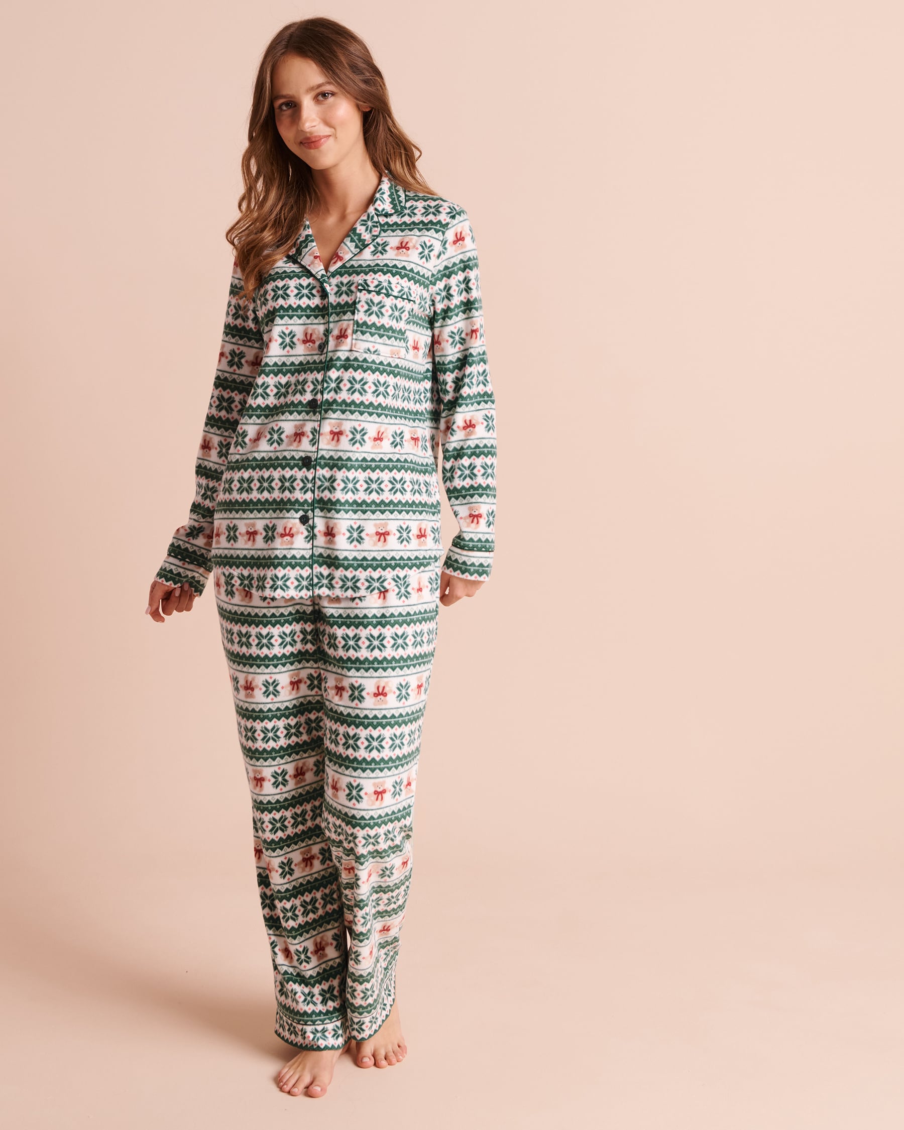 LA VIE EN ROSE Ensemble pyjama en polaire imprimé nordique Vert/Nordique 40400104 - View1