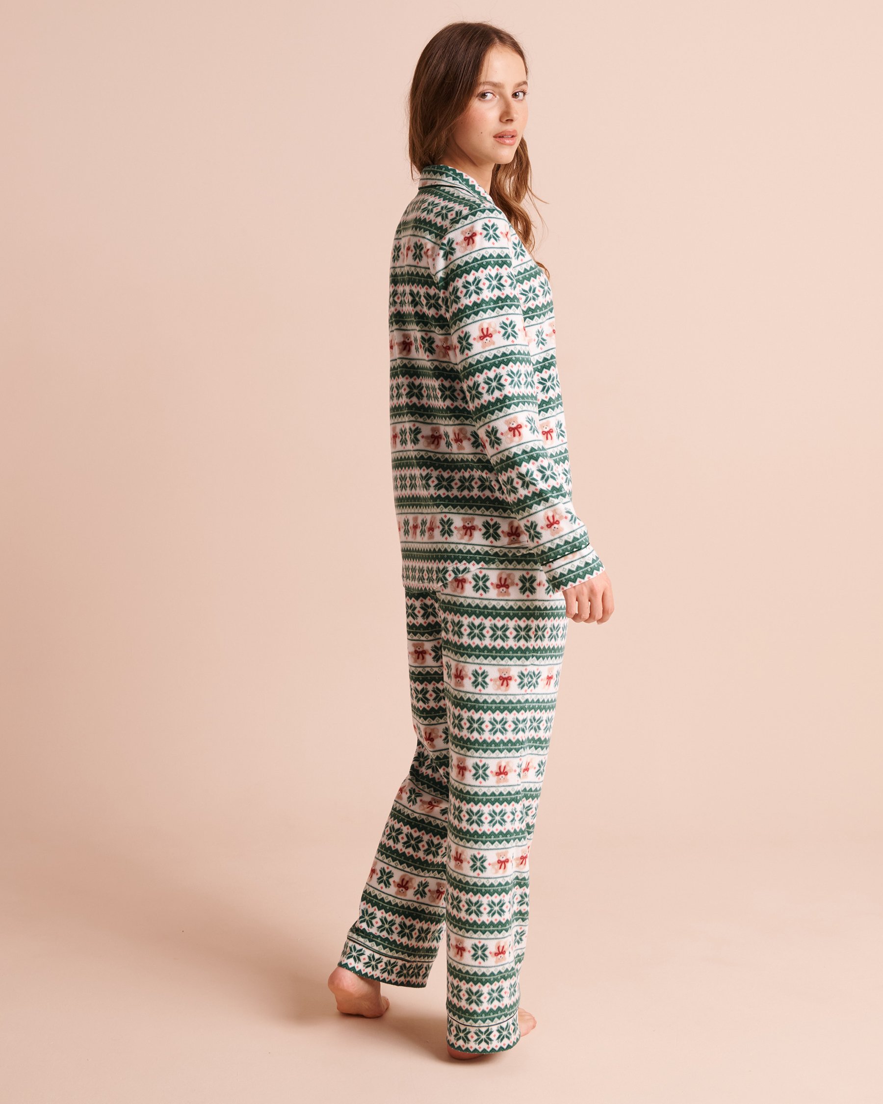 LA VIE EN ROSE Ensemble pyjama en polaire imprimé nordique Vert/Nordique 40400104 - View2